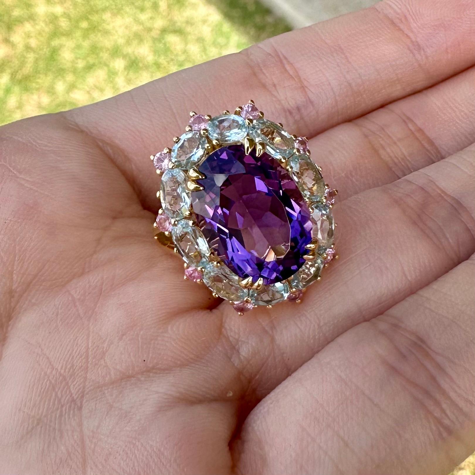 Kai Purple Amethyst Aquamarine Pink Sapphire Cocktail Ring For Sale 1