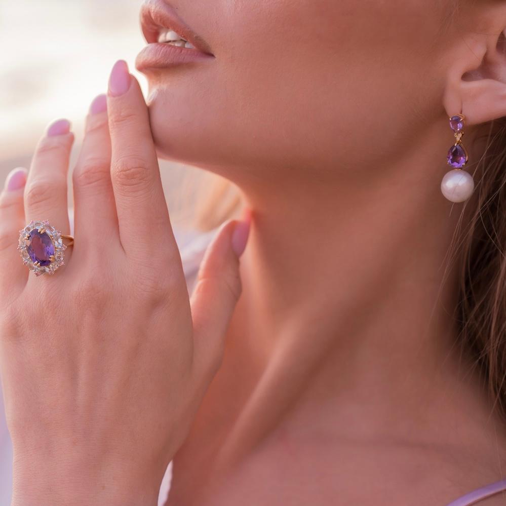 Pear Cut Kai Purple Amethyst Diamond Cultured Pearl Convertible Drop Earrings For Sale