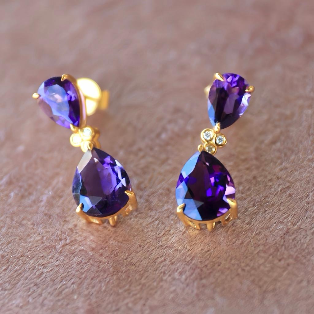 Kai Purple Amethyst Diamond Cultured Pearl Convertible Drop Earrings For Sale 3