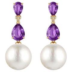 Kai Kai - Pendants d'oreilles convertibles en améthyste violette, diamant et perle baroque