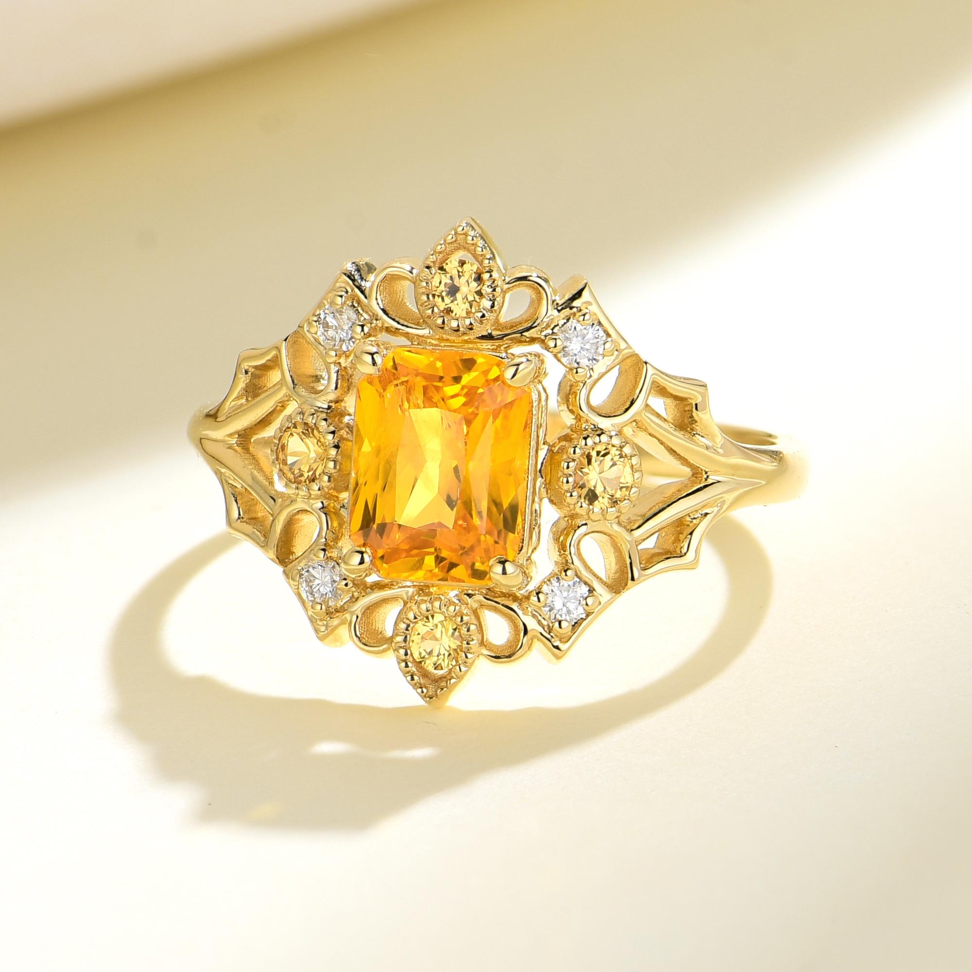 Taille émeraude Kai Kai bague cocktail citrine diamant 1,66ctw en vente