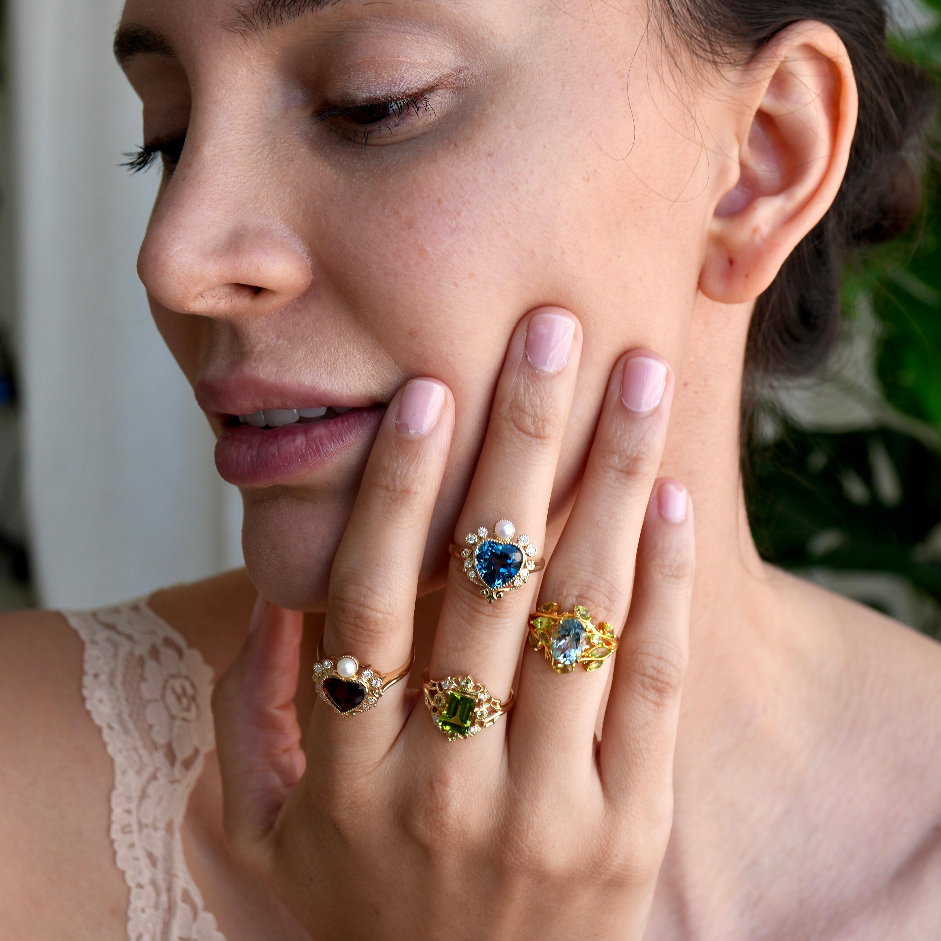 Emerald Cut Kai Renaissance Garnet Diamond Cocktail Ring