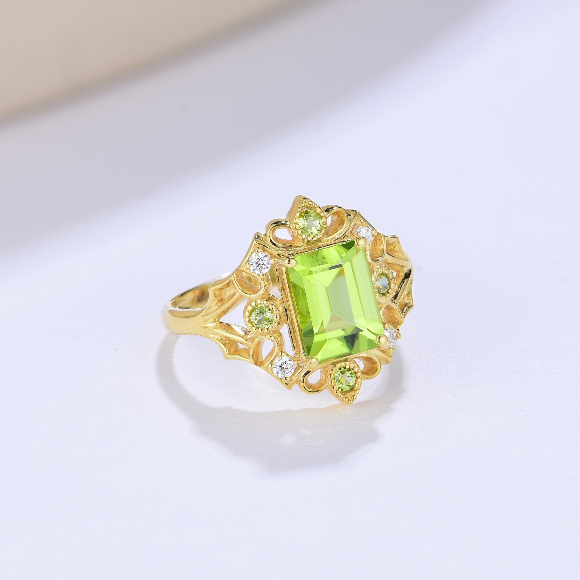 Emerald Cut Kai Renaissance Peridot Diamond Cocktail Ring For Sale