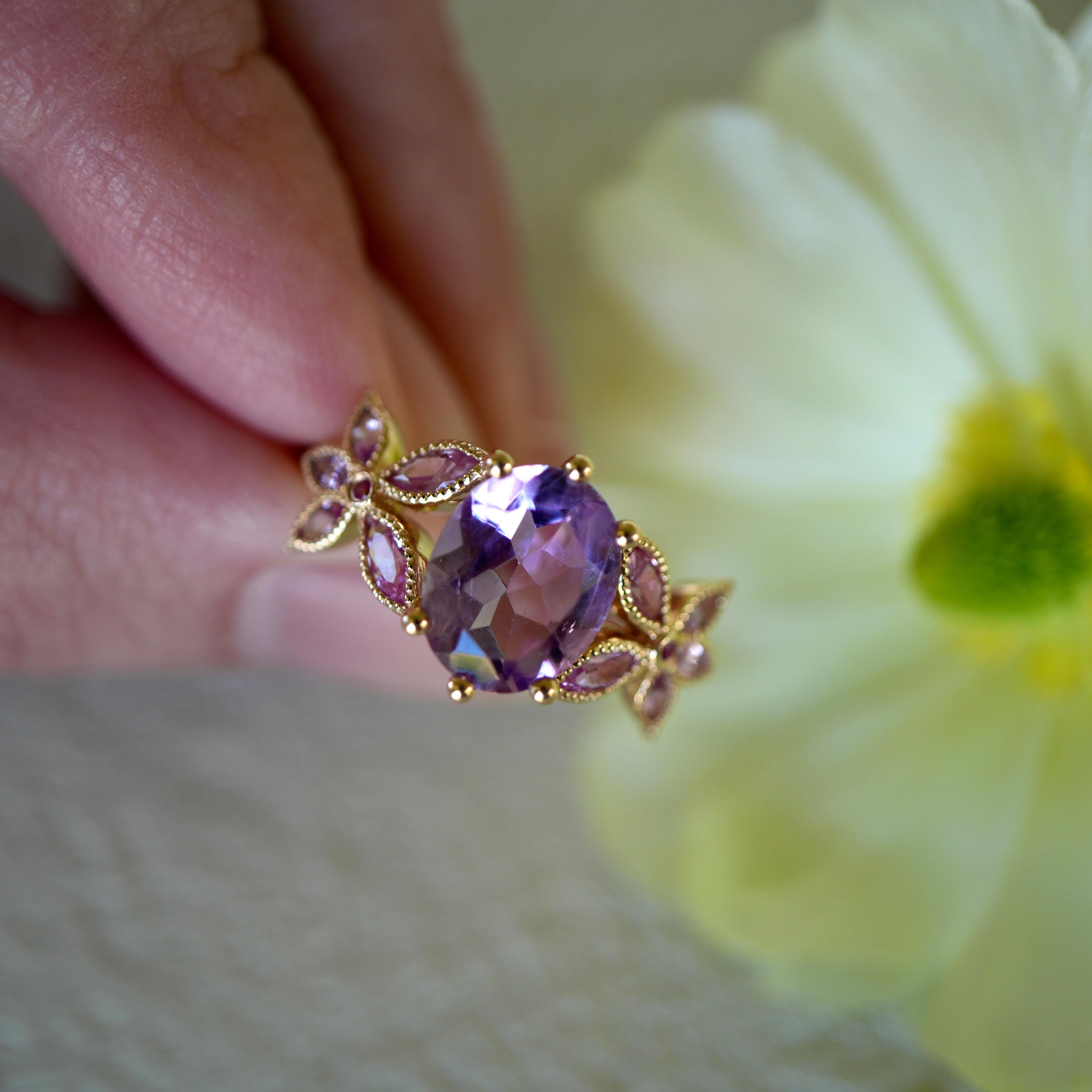 Kai Rose De France 3.00 ctw Amethyst & Pink Sapphire Ring In New Condition For Sale In Rowland Heights, CA