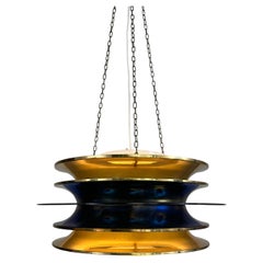 Kai Ruokonen Chandelier in Brass and Blue Acrylic by LYNX (Kai Finnmark)