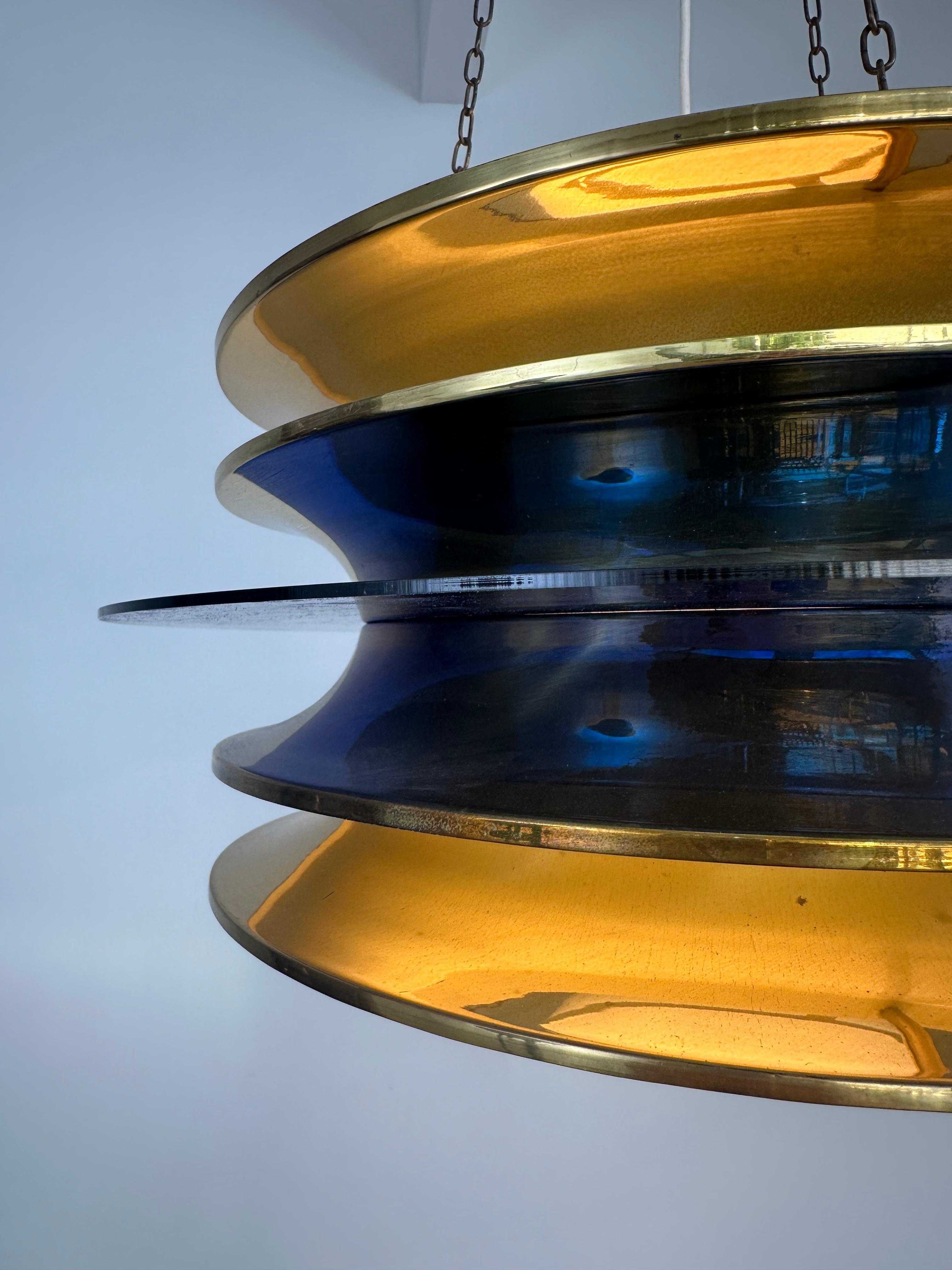 Lampadario Kai Ruokonen in ottone e acrilico blu di LYNX (Kai Finnmark) In condizioni buone in vendita a Espoo, FI