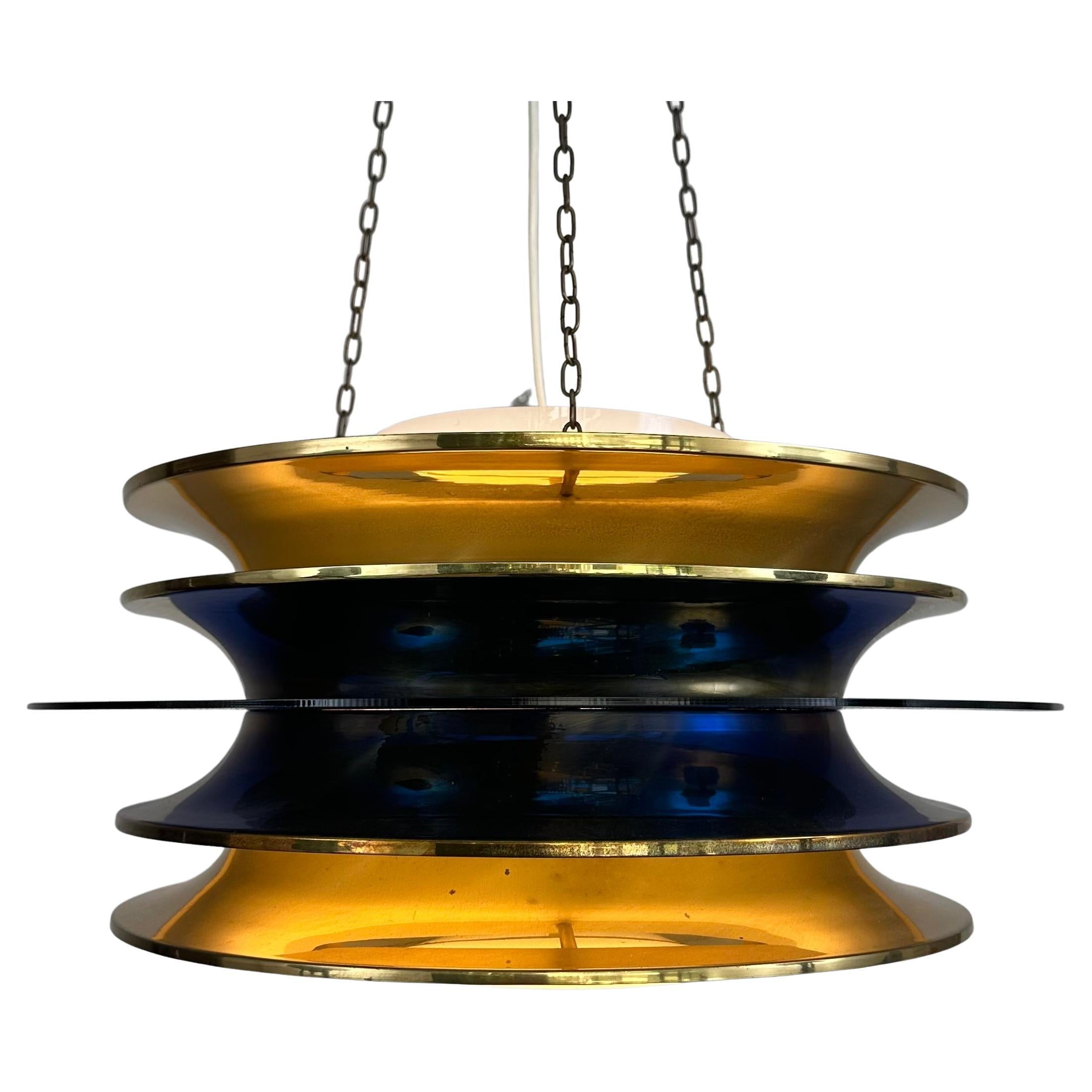 Kai Ruokonen Chandelier in Brass and Blue Acrylic by LYNX (Kai Finnmark)