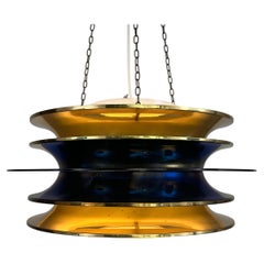 Kai Ruokonen Chandelier in Brass and Blue Acrylic by LYNX (Kai Finnmark)