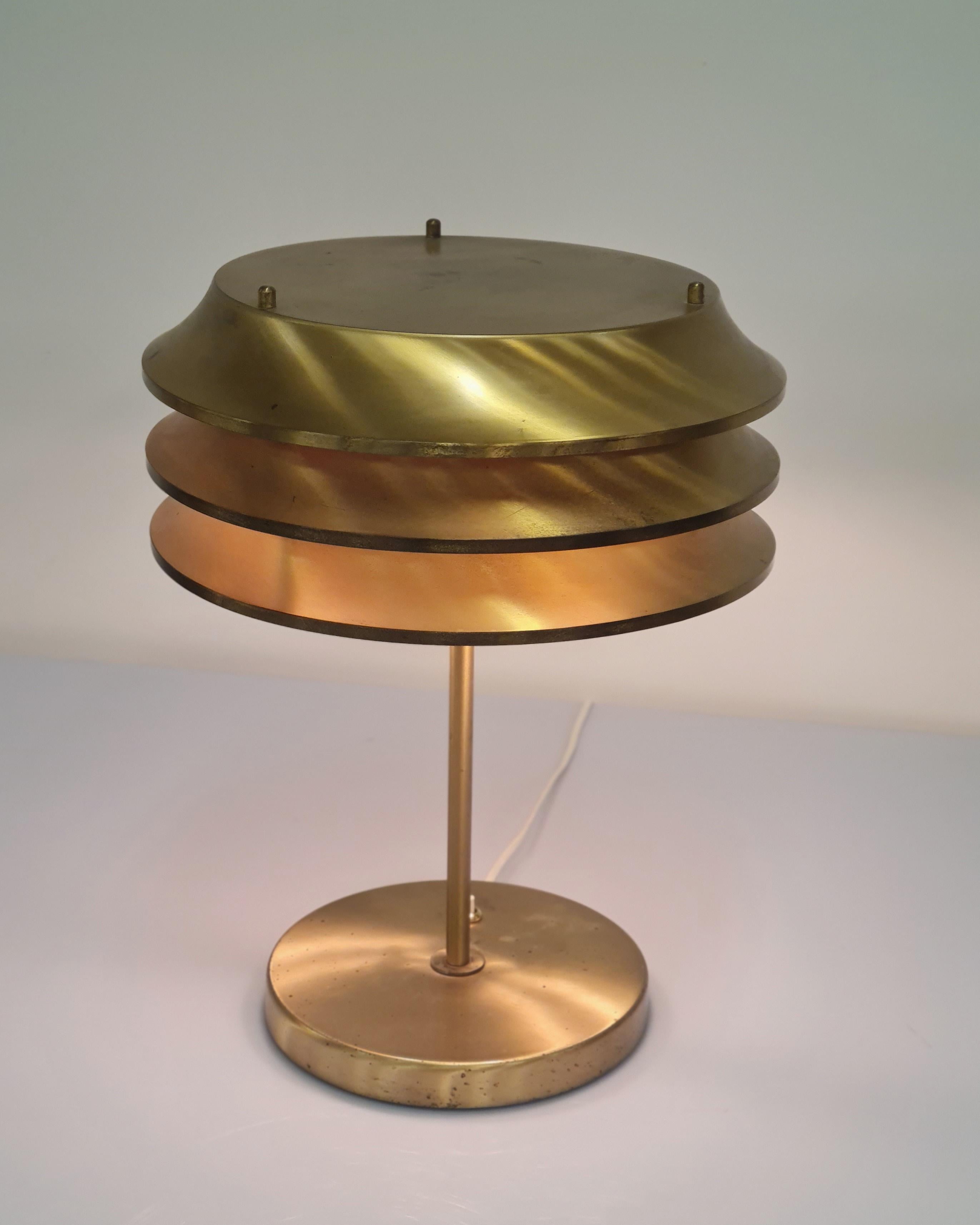 Mid-Century Modern Kai Ruokonen 'Finnmark' Table Lamp in Full Brass, Orno 1970s