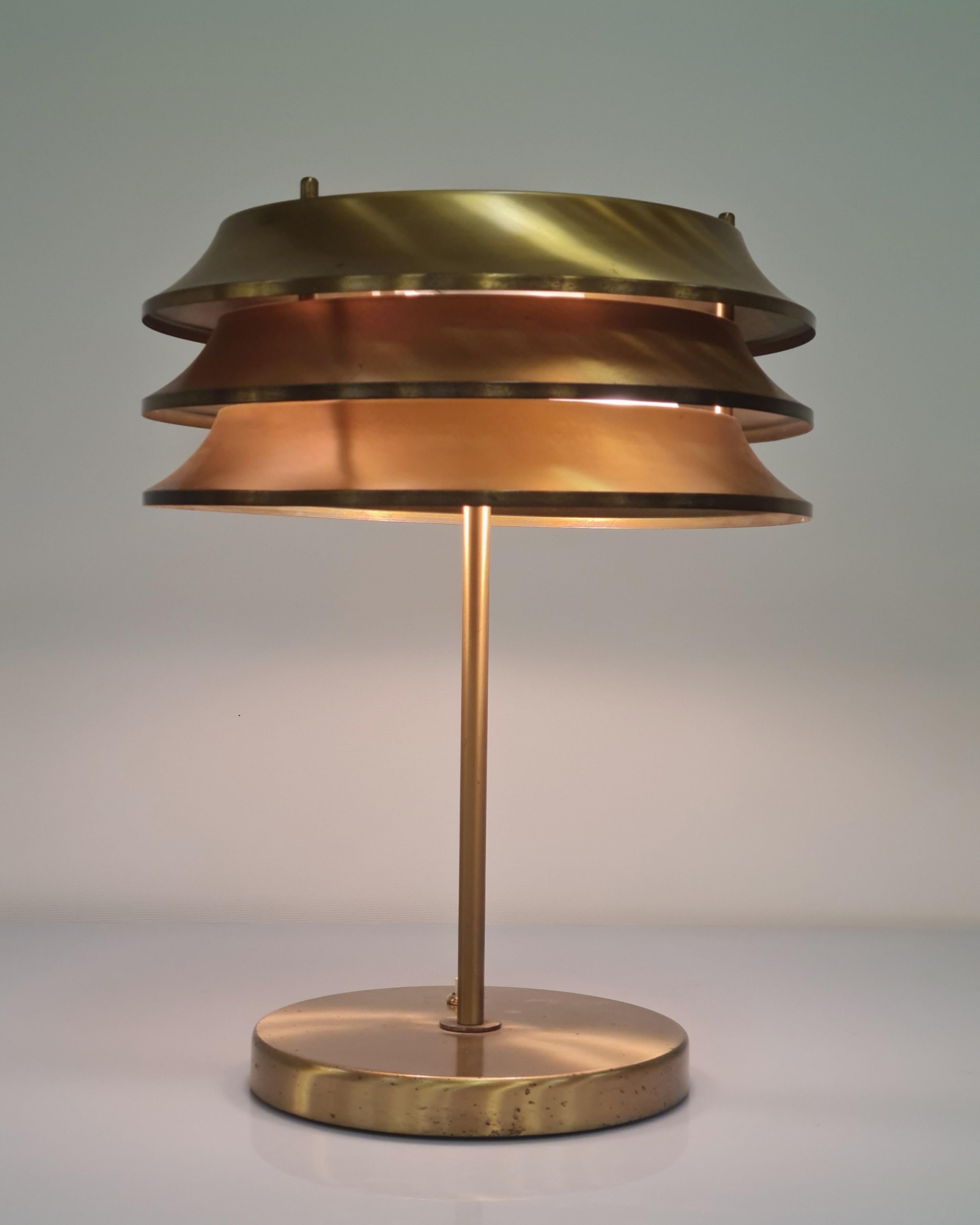Finnish Kai Ruokonen 'Finnmark' Table Lamp in Full Brass, Orno 1970s