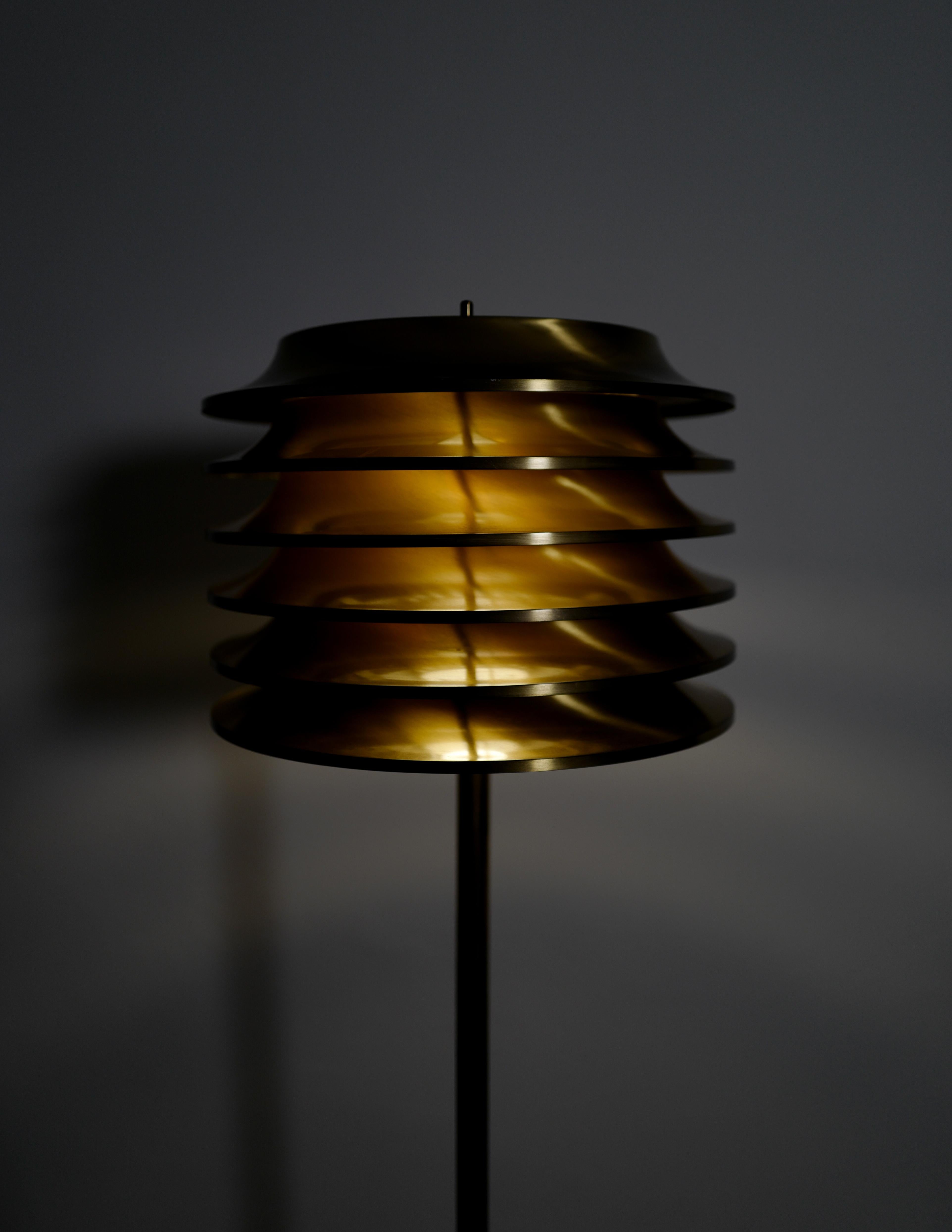 Late 20th Century Kai Ruokonen Floor Lamp in Brass for Orno Oy, Finland, 1970s