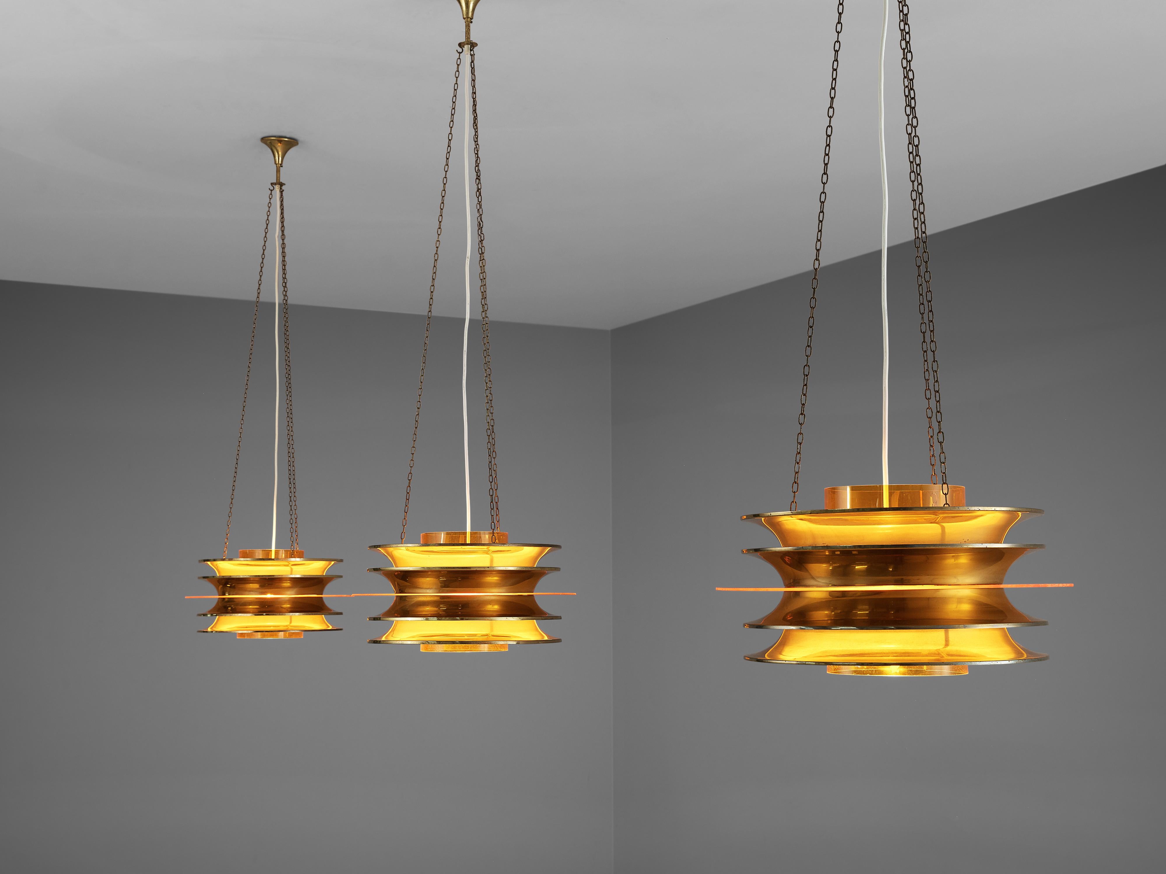 Kai Ruokonen for LYNX Chandelier in Brass and Orange Acrylic 7