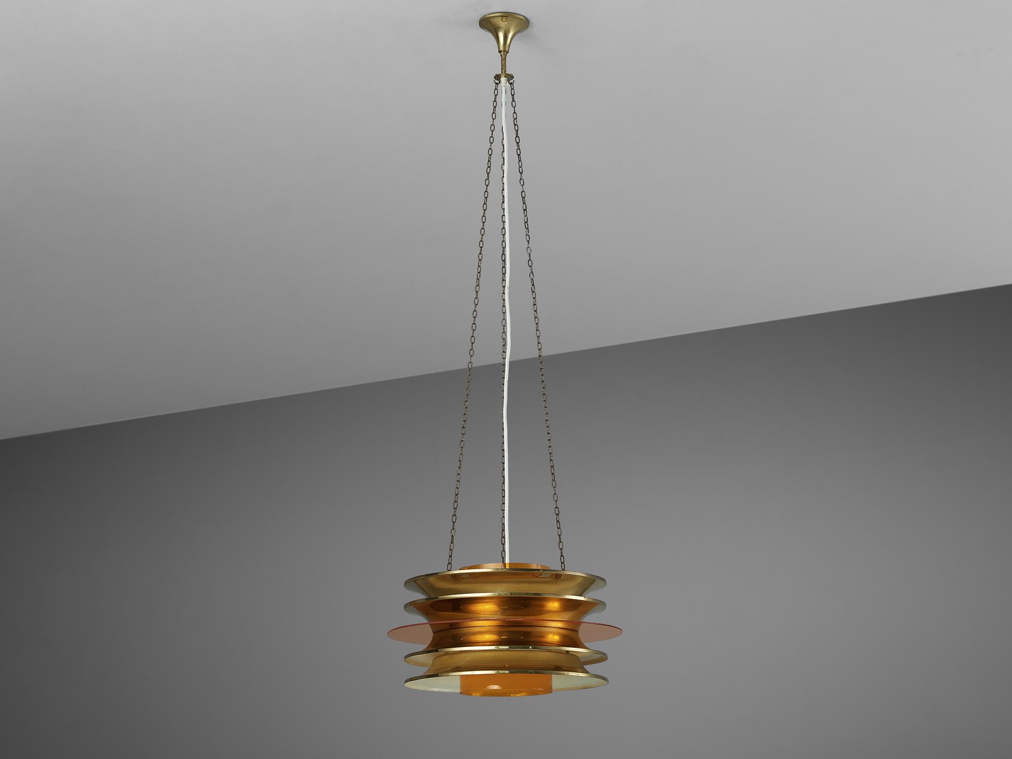 Kai Ruokonen for LYNX Chandelier in Brass and Orange Acrylic  In Good Condition For Sale In Waalwijk, NL