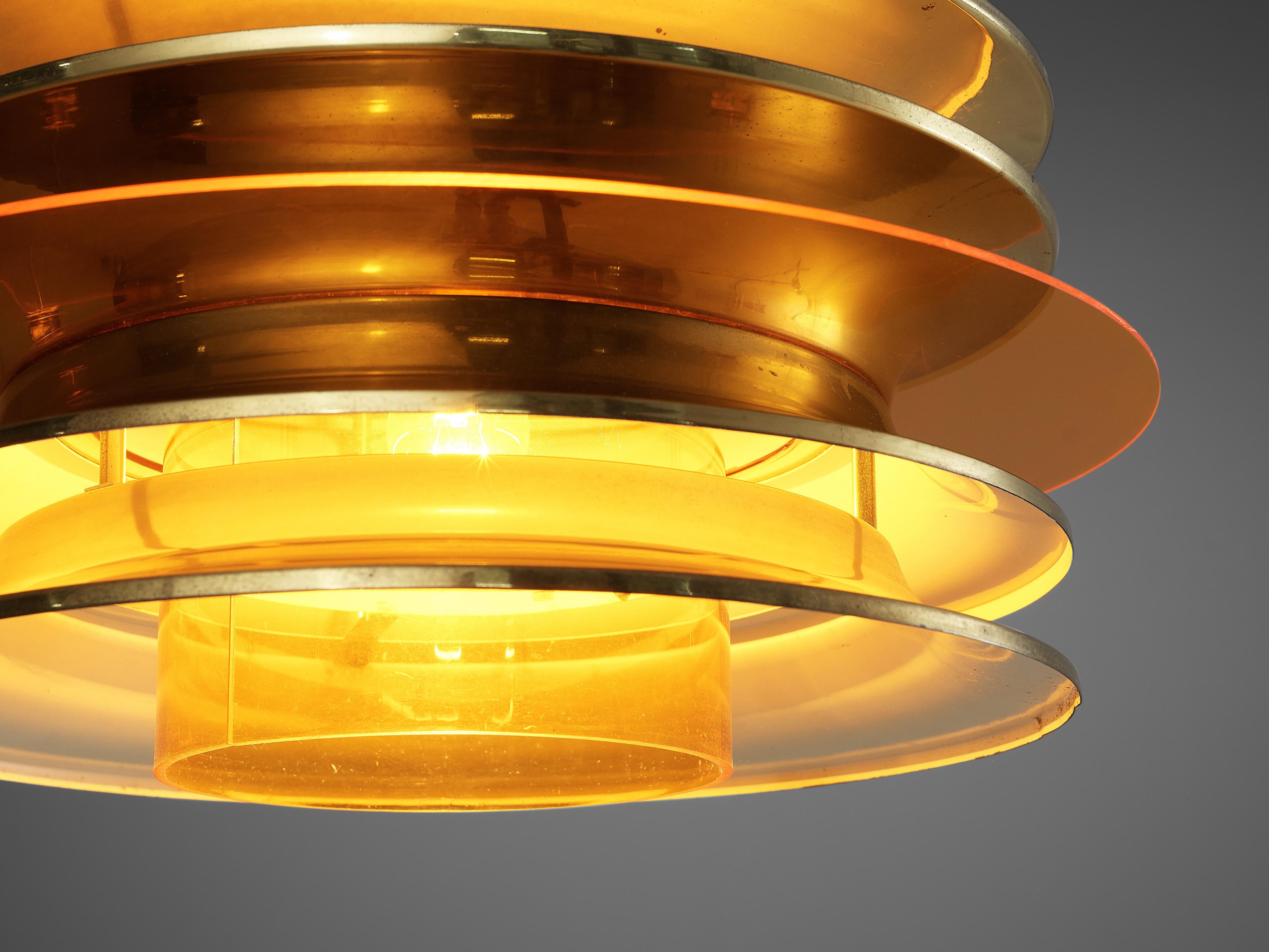 Kai Ruokonen for LYNX Chandelier in Brass and Orange Acrylic 1