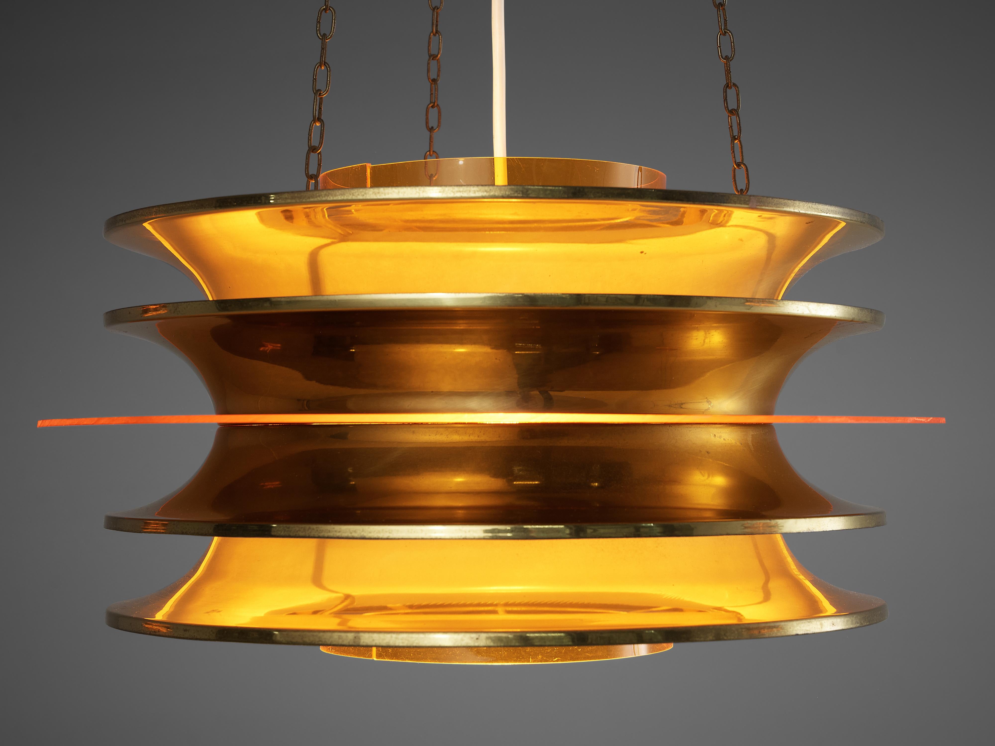 Kai Ruokonen for LYNX Chandelier in Brass and Orange Acrylic In Good Condition For Sale In Waalwijk, NL