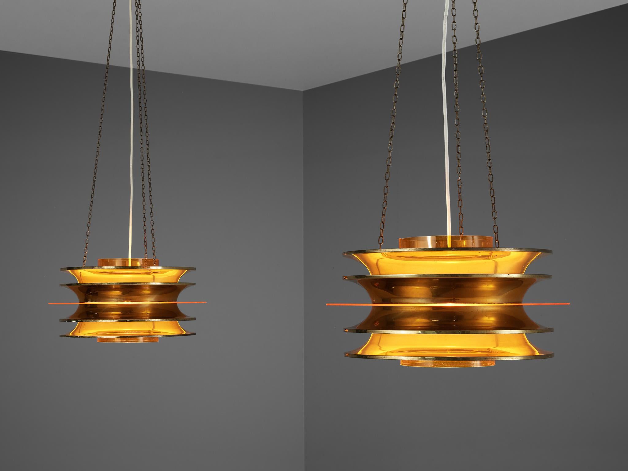 Kai Ruokonen for LYNX Chandelier in Brass and Orange Acrylic  For Sale 2