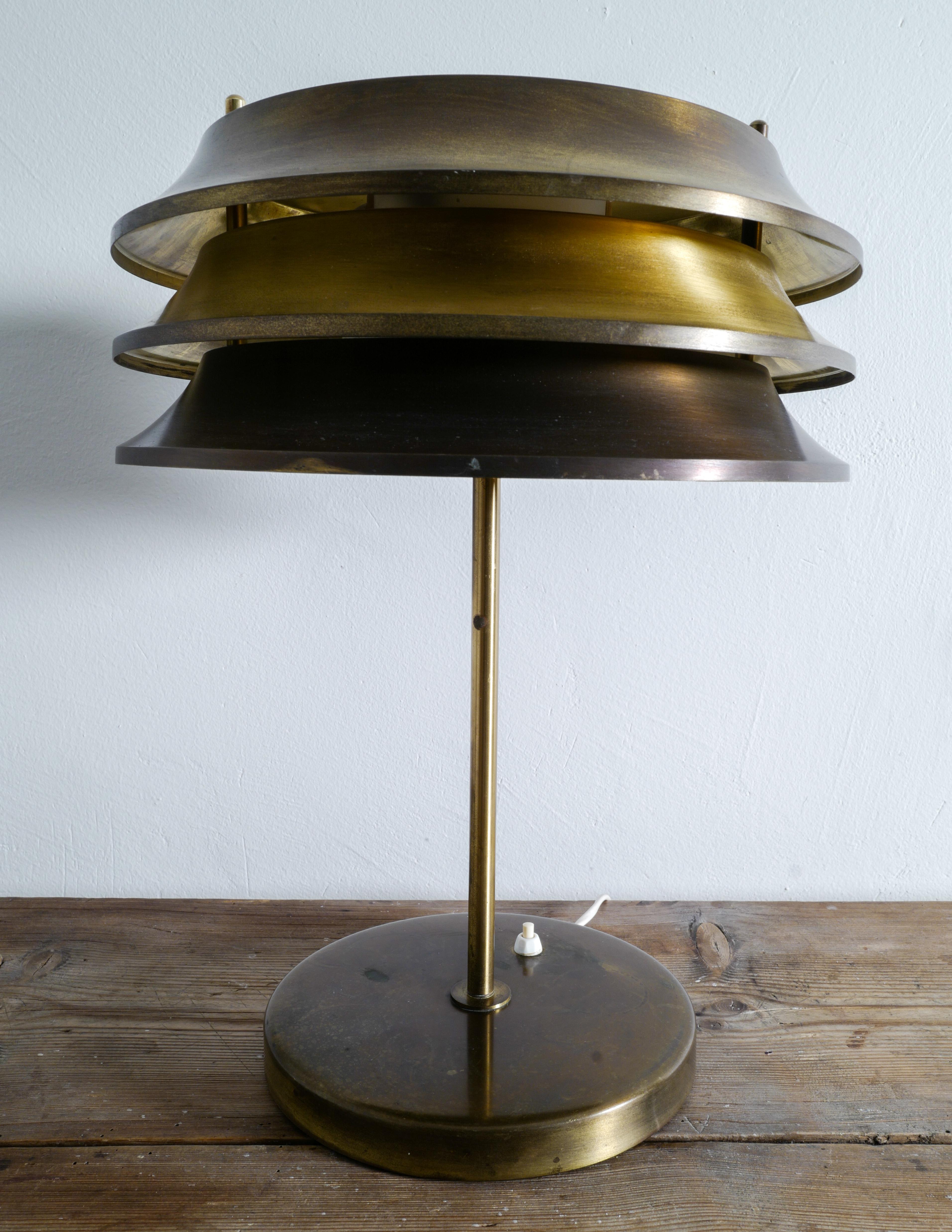 Kai Ruokonen Table Lamp in Brass Produced by Orno, Finland, 1970s 2