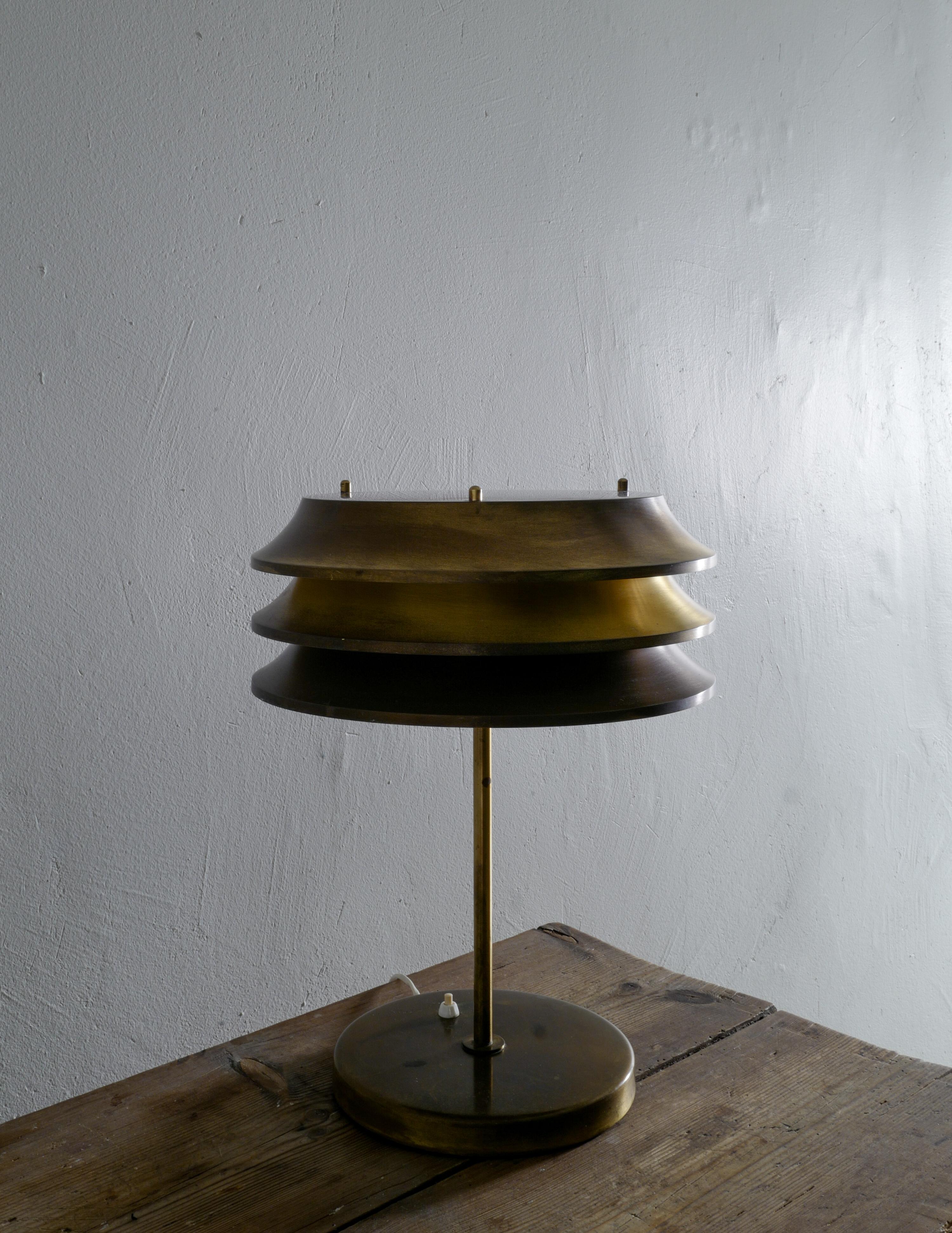 Scandinavian Modern Kai Ruokonen Table Lamp in Brass Produced by Orno, Finland, 1970s