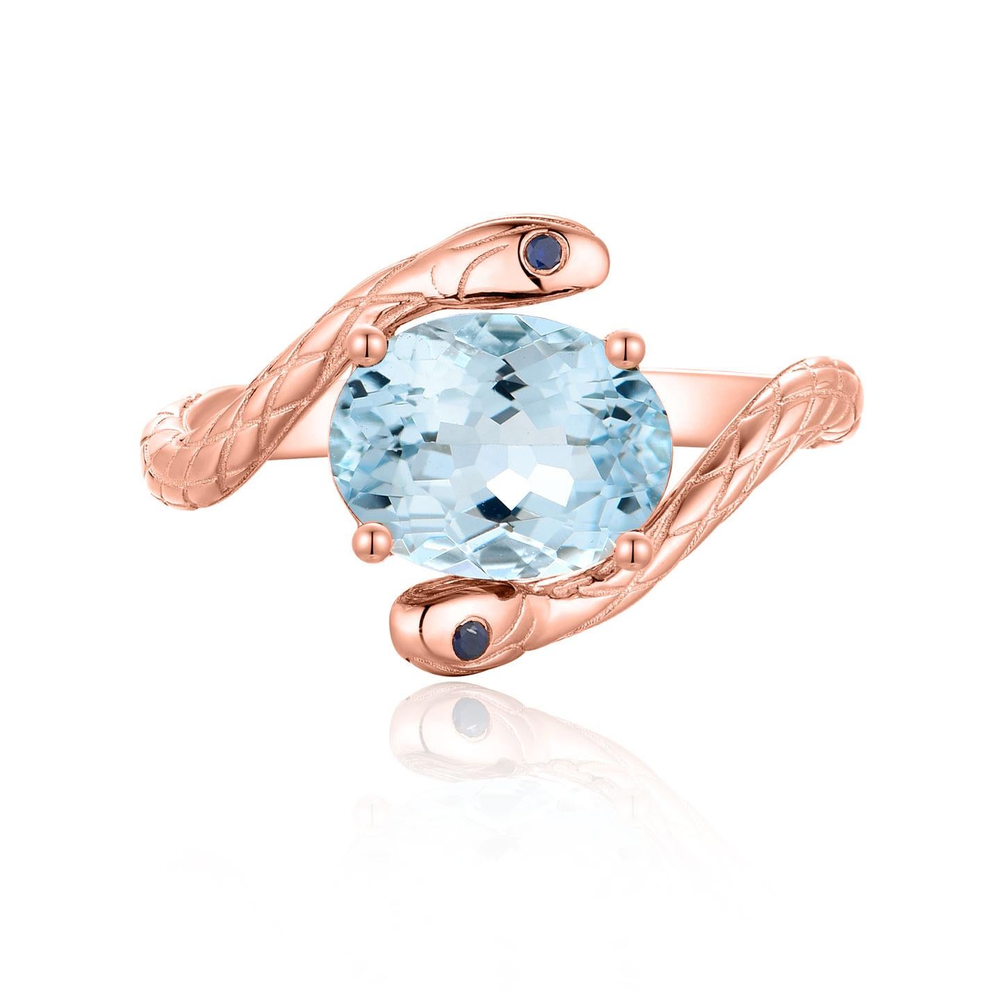 Kai Snake Aquamarine Sapphire East-West Ring in 14K Solid Gold For Sale 3