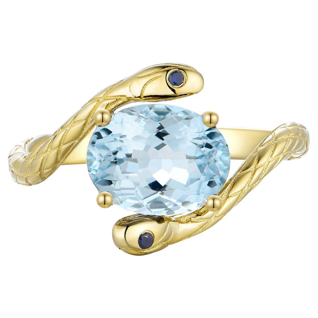 Kai Kai Bague est-ouest aigue-marine saphir en or massif 14K