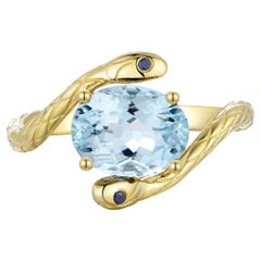 Kai Kai Bague est-ouest aigue-marine saphir en or massif 14K