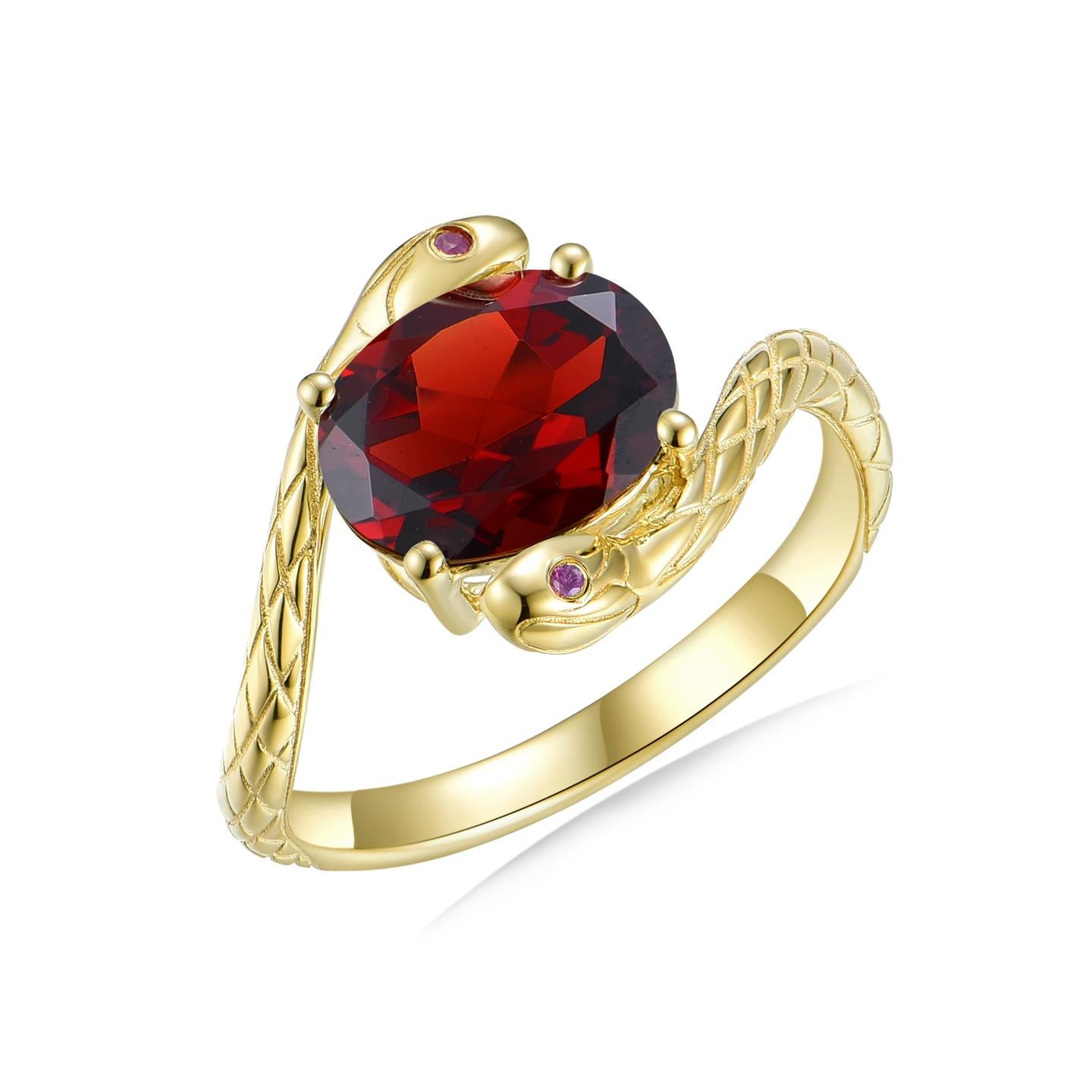 Kai Snake 1.82 ctw Garnet Ruby East-West Ring in 14K Solid Gold For Sale 1
