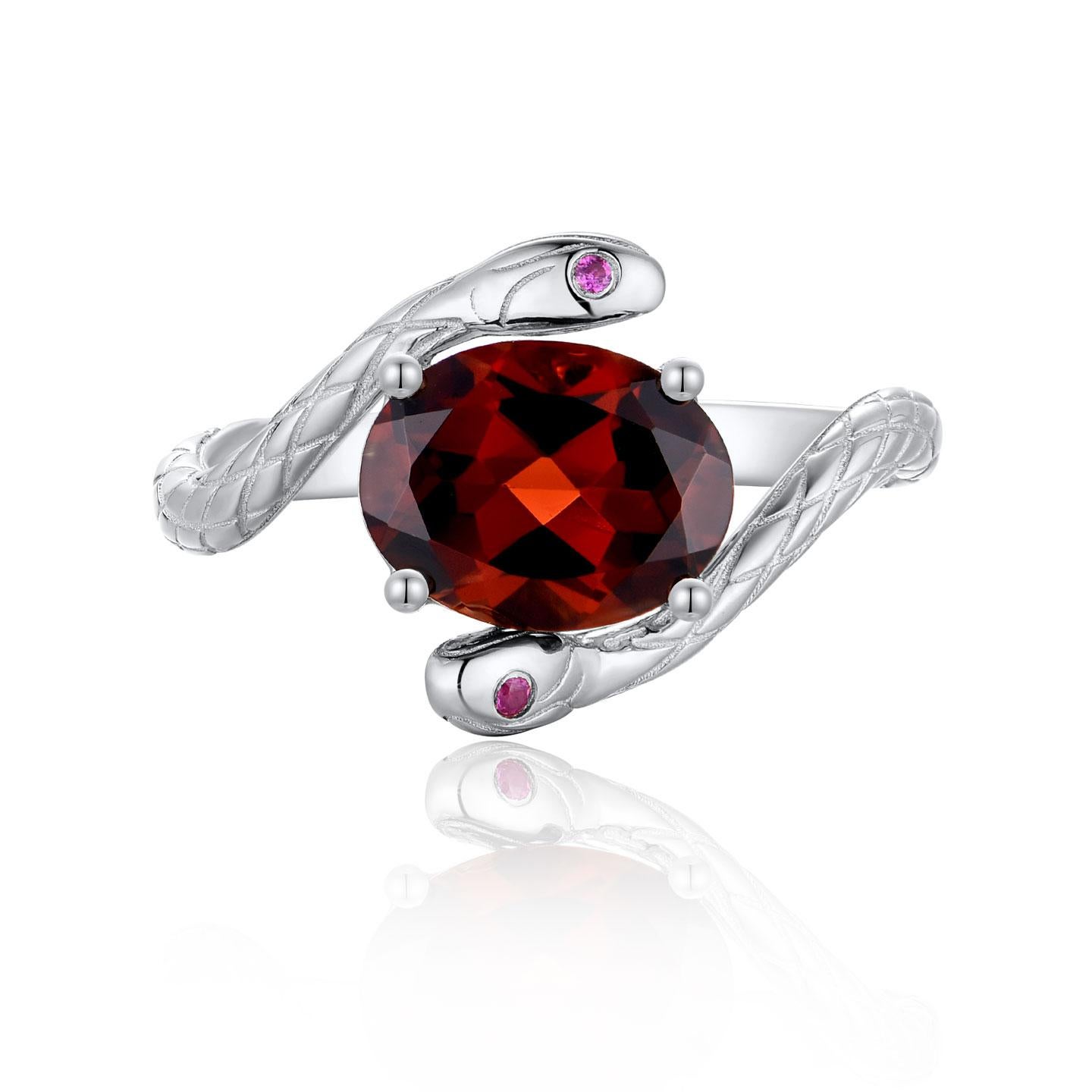 Kai Snake 1.82 ctw Garnet Ruby East-West Ring in 14K Solid Gold For Sale 3