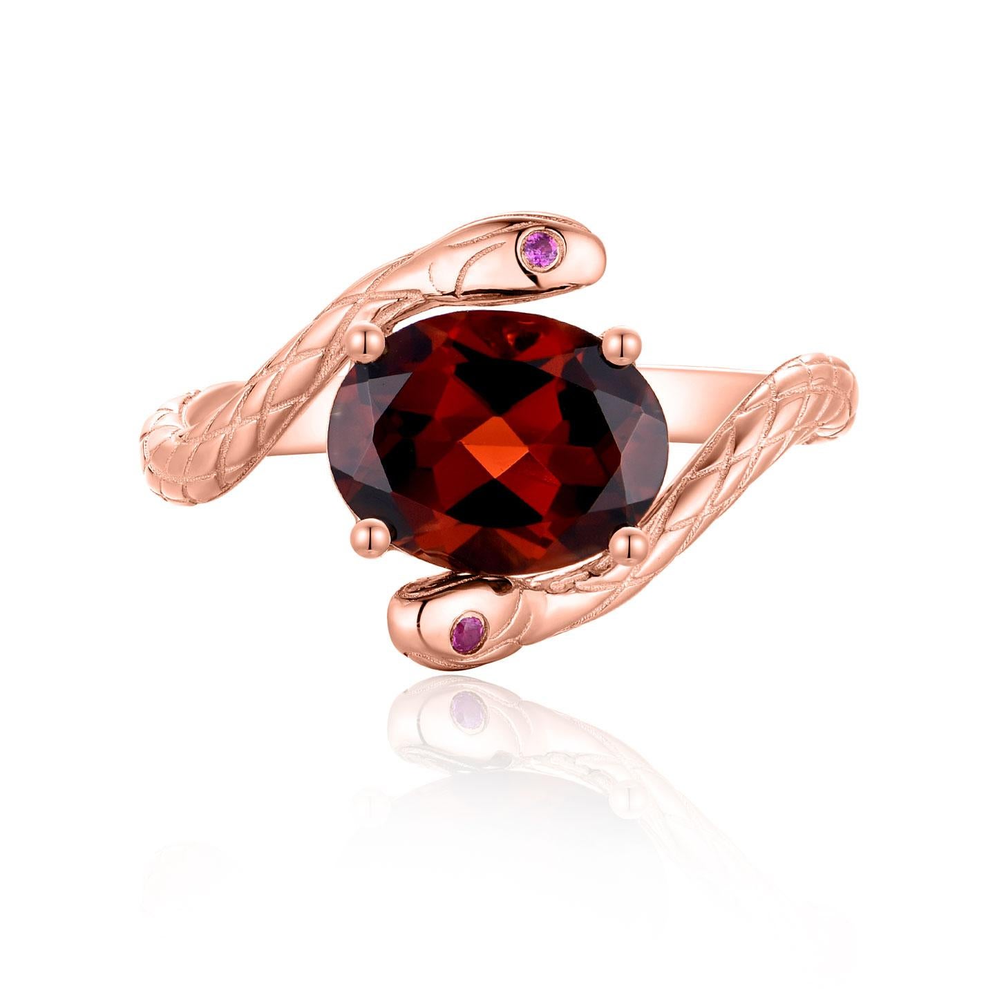 Kai Snake 1.82 ctw Garnet Ruby East-West Ring in 14K Solid Gold For Sale 4