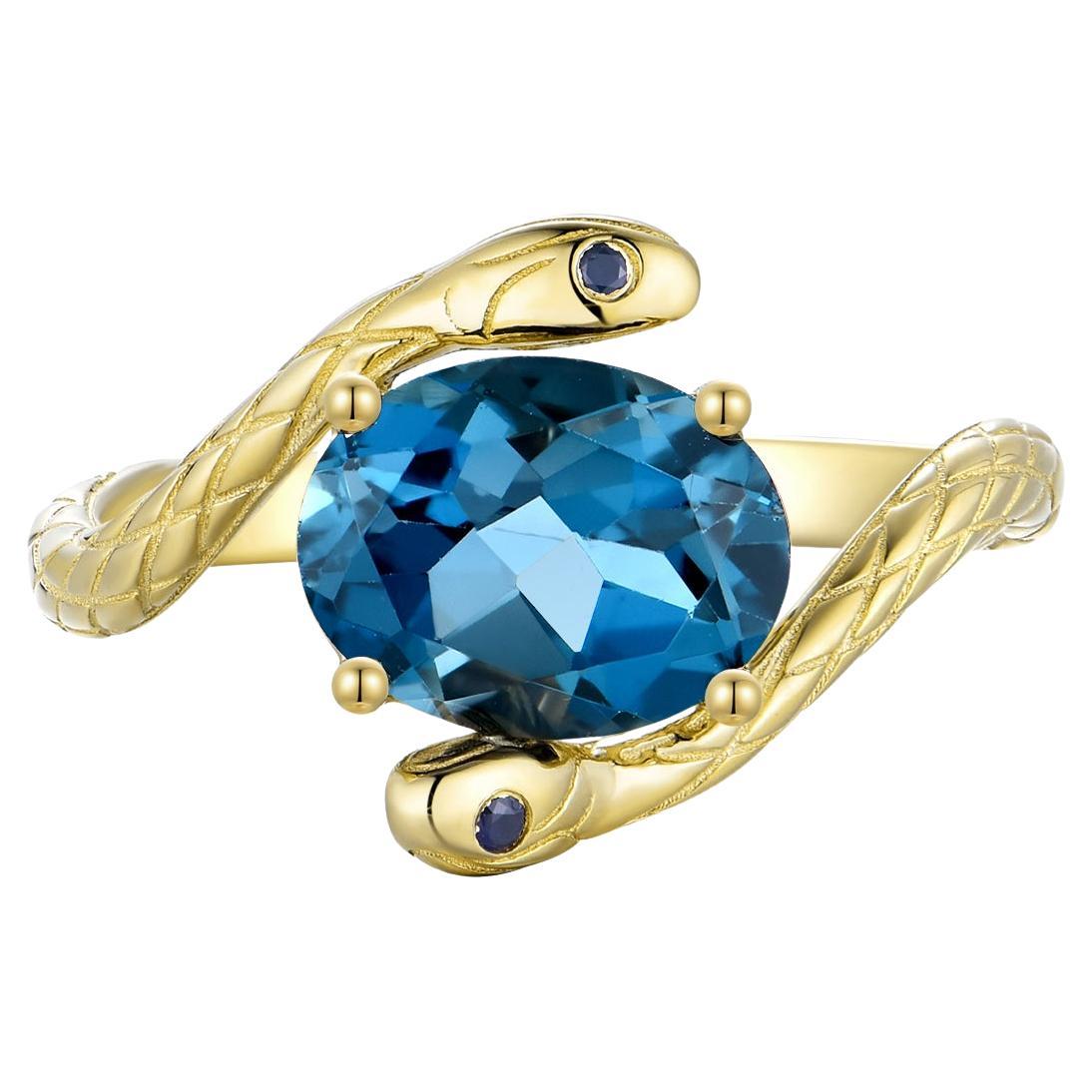 Bague Kai Snake London Blue Topaz Sapphire East-West en vente