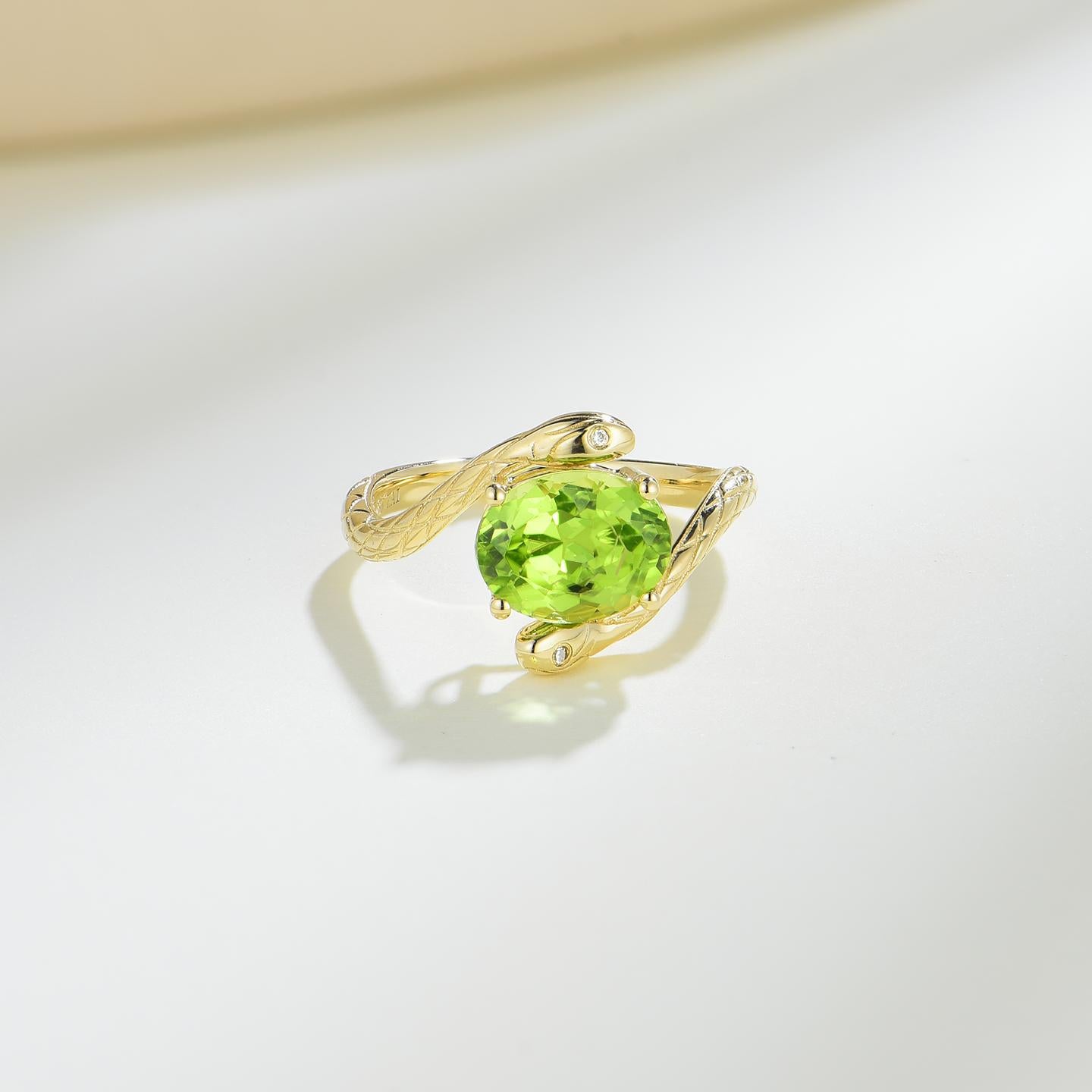 Women's Kai Snake 2.12 ctw Peridot Diamond East-West Ring in 14K Solid Gold For Sale