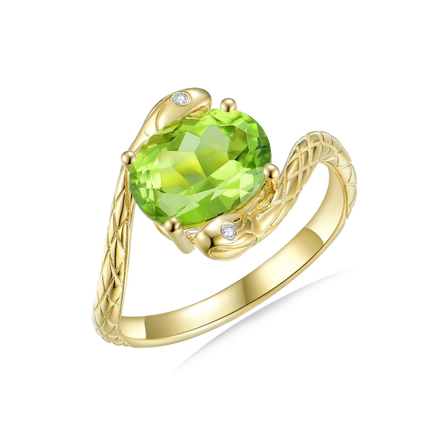 Kai Snake 2.12 ctw Peridot Diamond East-West Ring in 14K Solid Gold For Sale 2