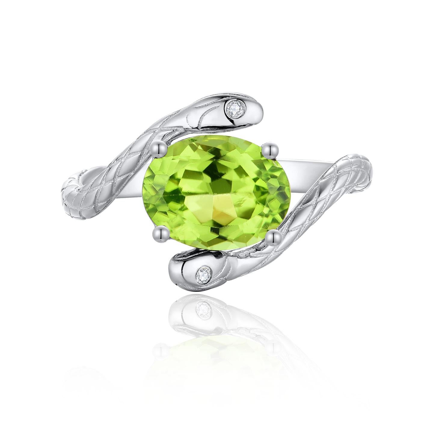 Kai Snake 2.12 ctw Peridot Diamond East-West Ring in 14K Solid Gold For Sale 3