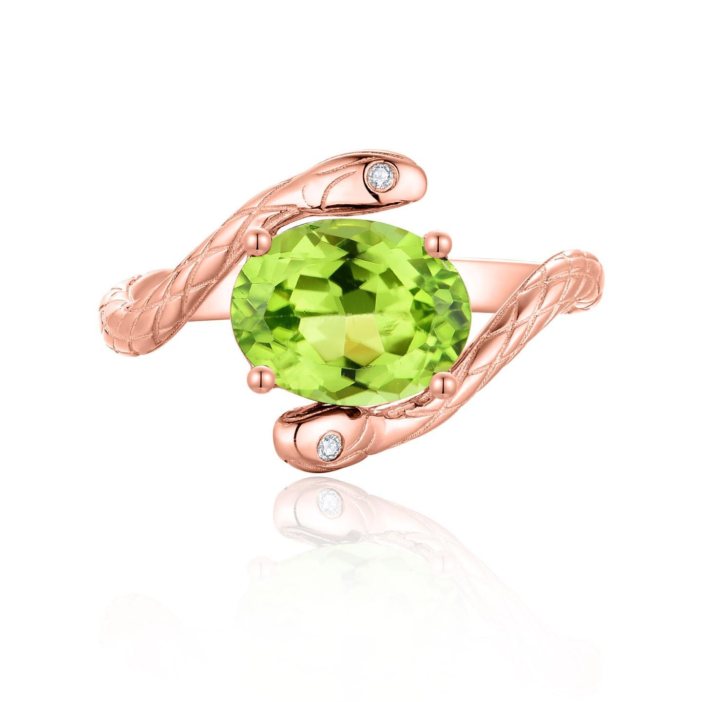 Kai Snake 2.12 ctw Peridot Diamond East-West Ring in 14K Solid Gold For Sale 4