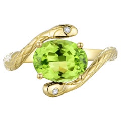 Kai Bague est-ouest-ouest en or massif 14 carats avec péridots et diamants