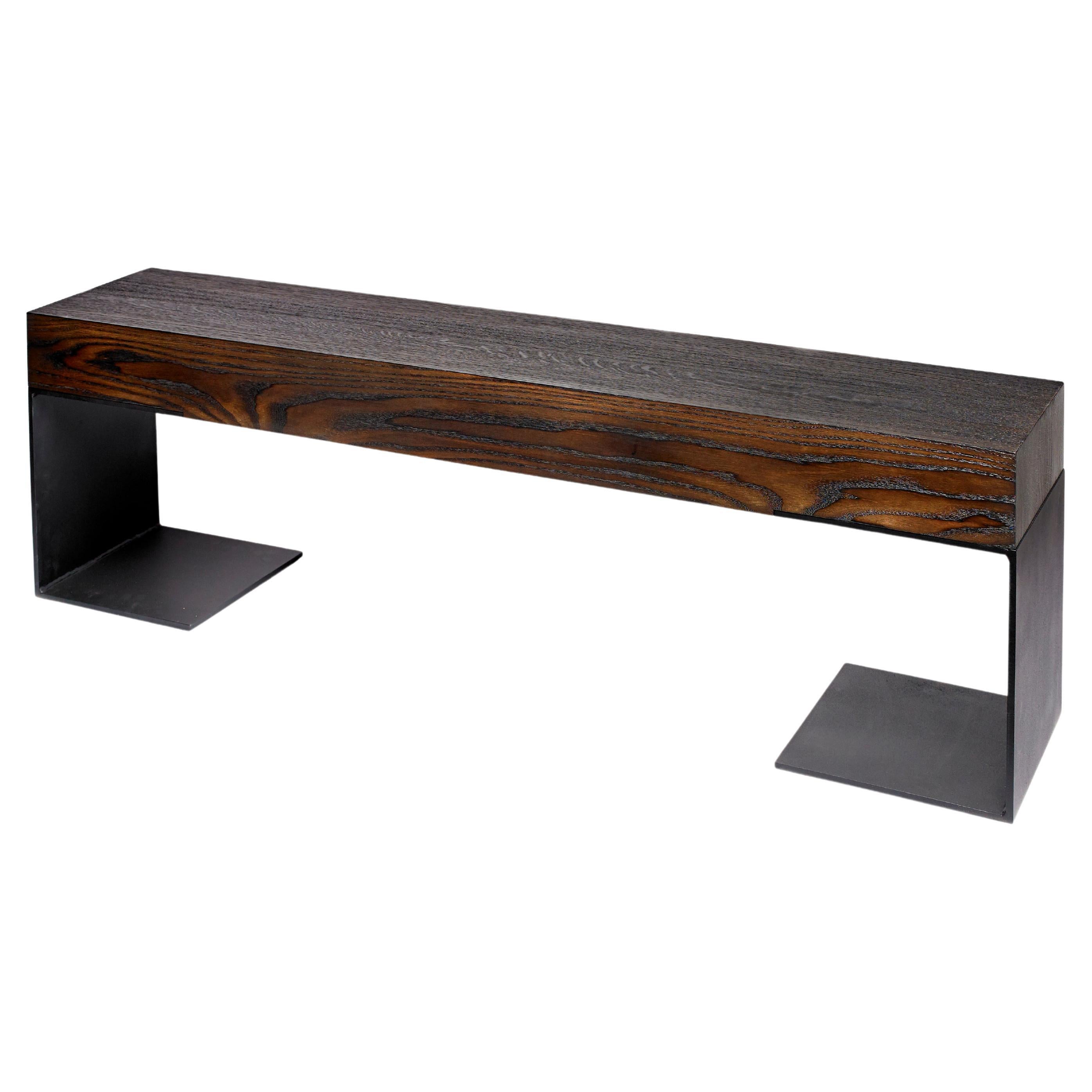 Kai Torched Solid Oak Wood and Steel Hallway Bench by Autonomous Furniture For Sale