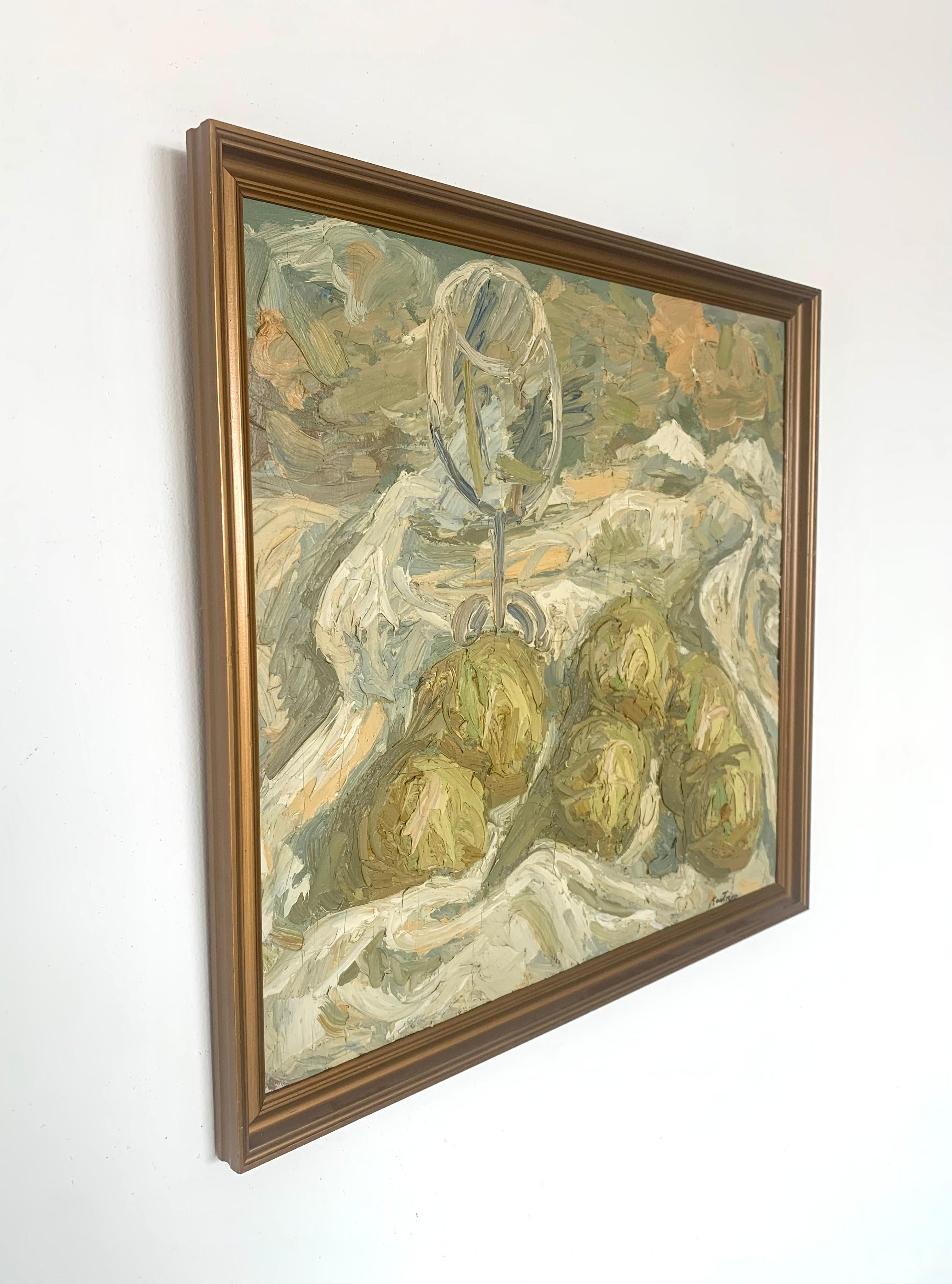 Mid-Century moderno Kai Trier (1902-1990) dipinto ad olio d'epoca danese di metà secolo con natura morta ad impasto in vendita