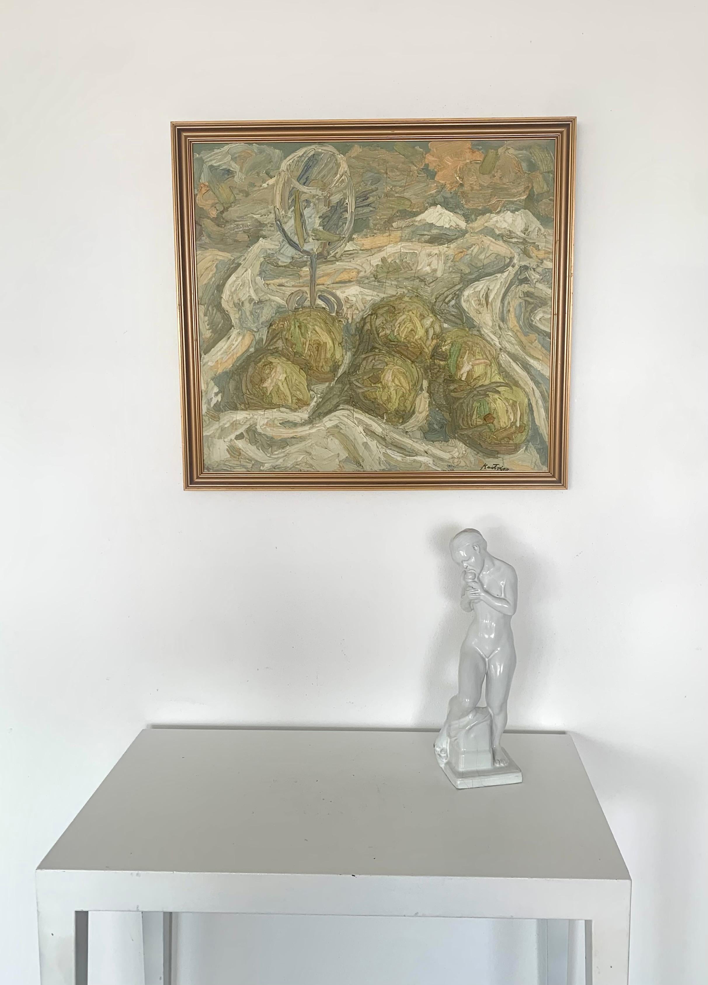 Danese Kai Trier (1902-1990) dipinto ad olio d'epoca danese di metà secolo con natura morta ad impasto in vendita