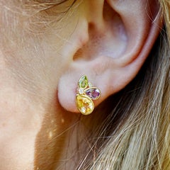 Kai Tropical Butterfly 2.76ctw Multi Gemstone Diamond Earrings