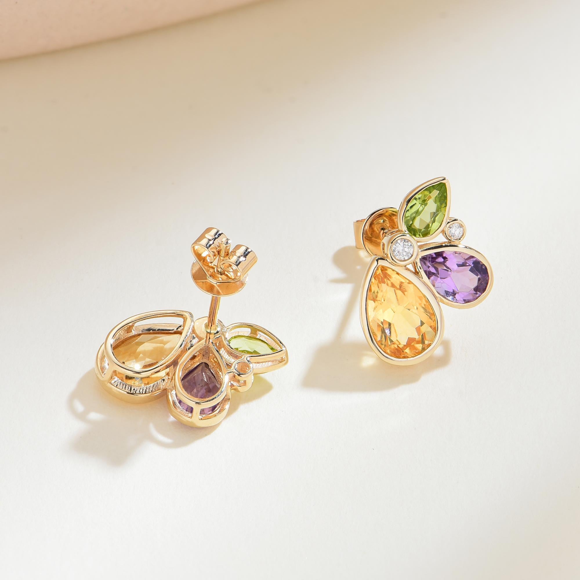Pendientes de diamantes multigema Kai Tropical Butterfly 2,76 ctw Moderno en venta