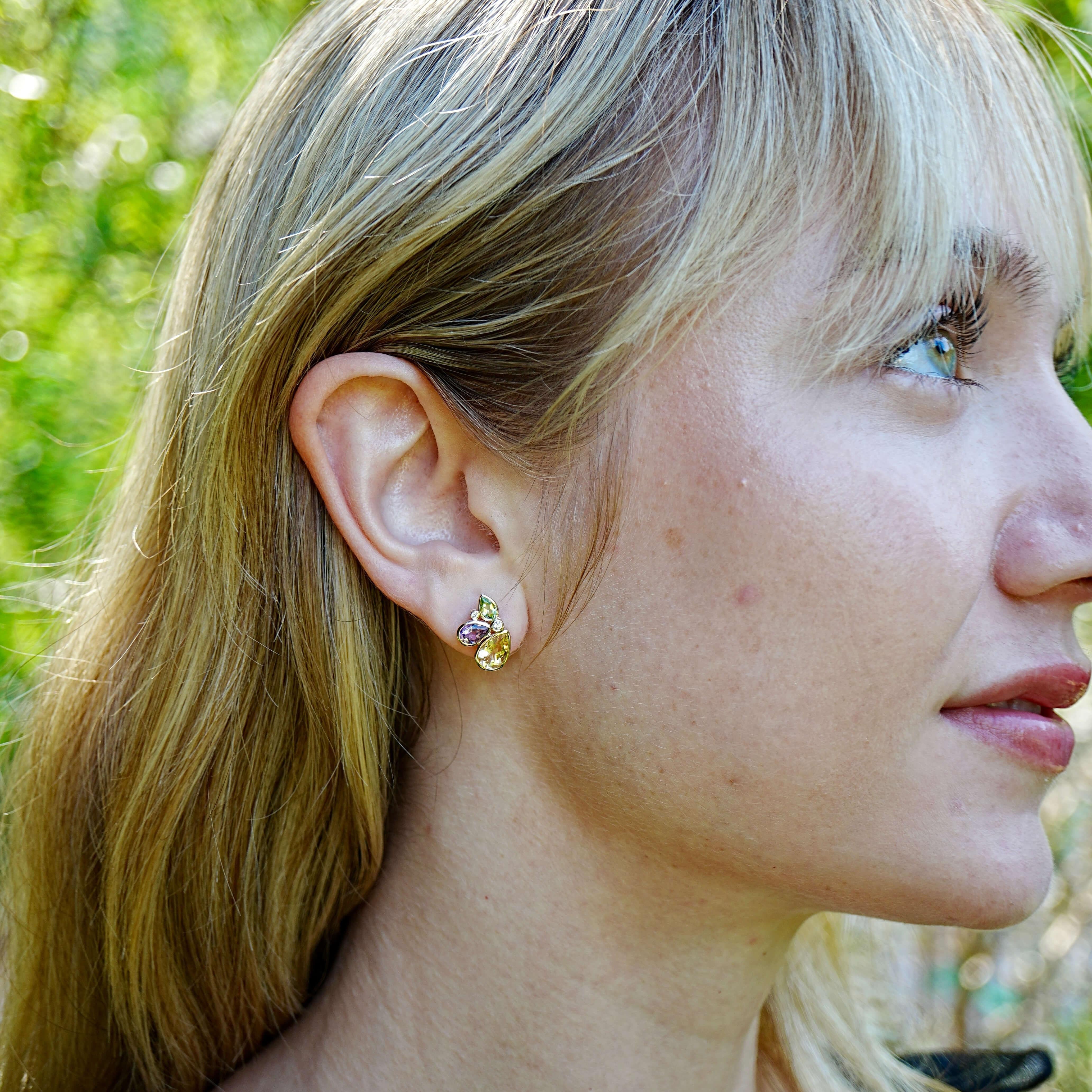 De las mujeres Pendientes de diamantes multigema Kai Tropical Butterfly 2,76 ctw en venta