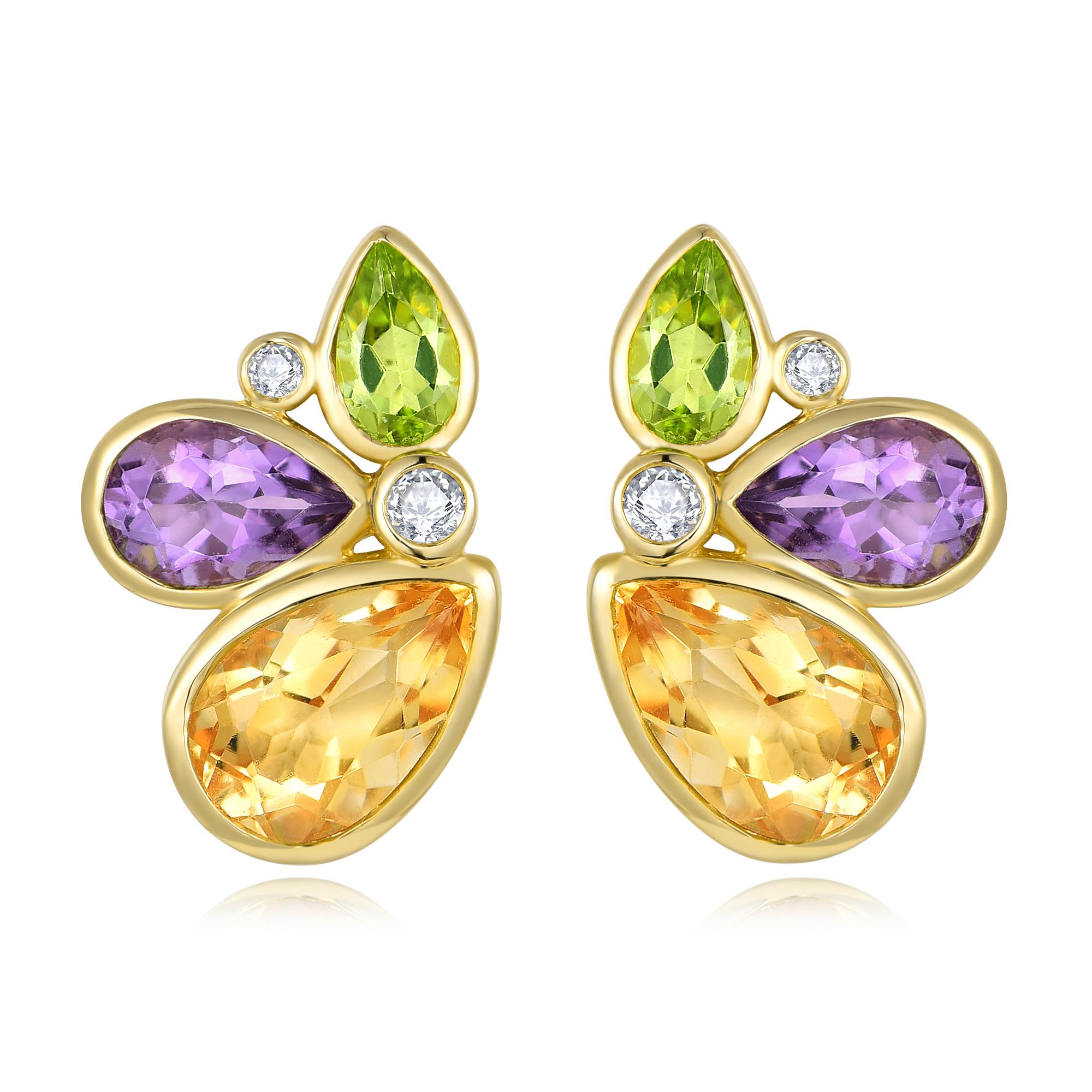 Pendientes de diamantes multigema Kai Tropical Butterfly 2,76 ctw en venta