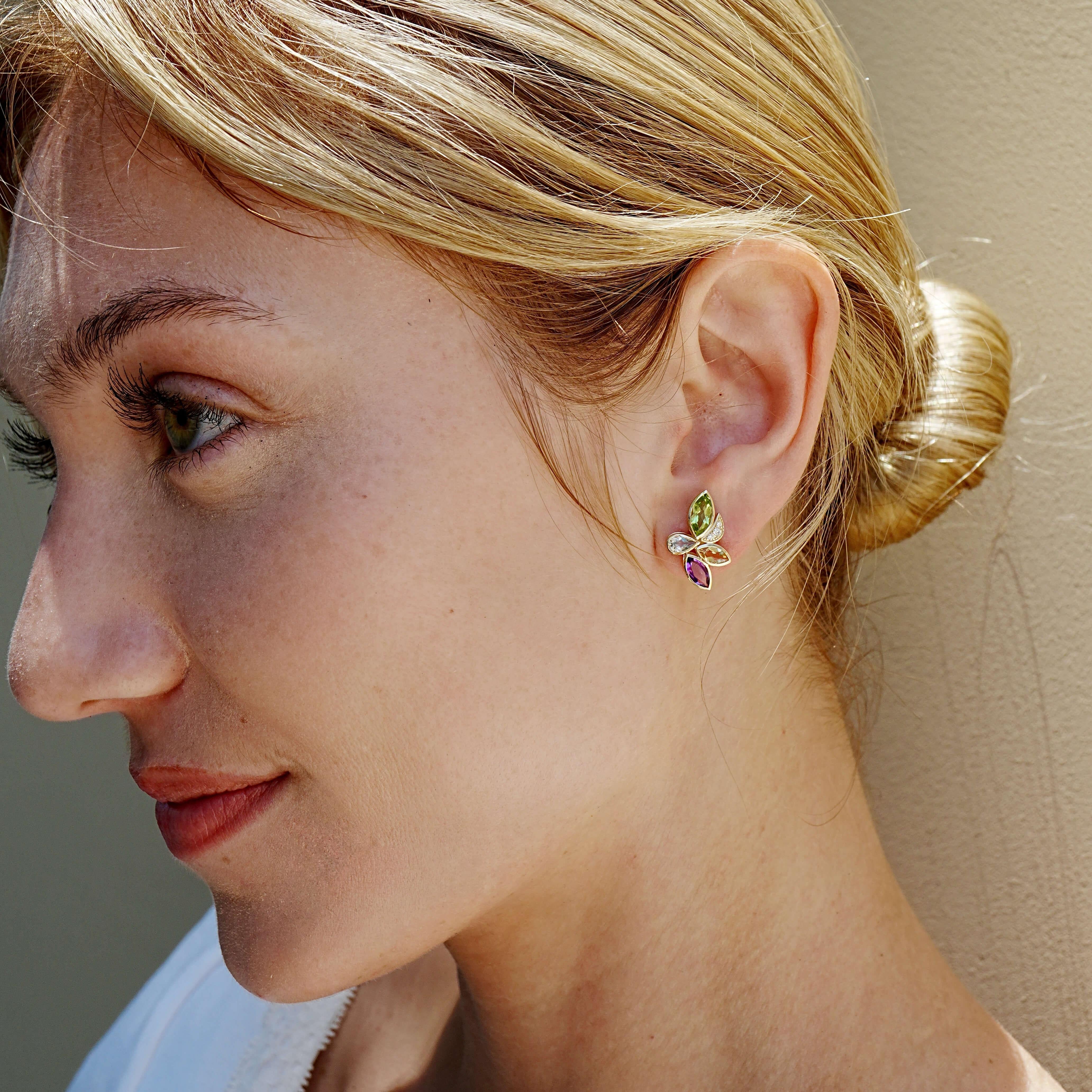Kai Tropical Flower 2.88ctw Multi Gemstone & Daimond Earrings In condizioni Nuovo in vendita a Rowland Heights, CA