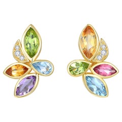 Kai Tropical Flower Multi Gemstone & Daimond Earrings