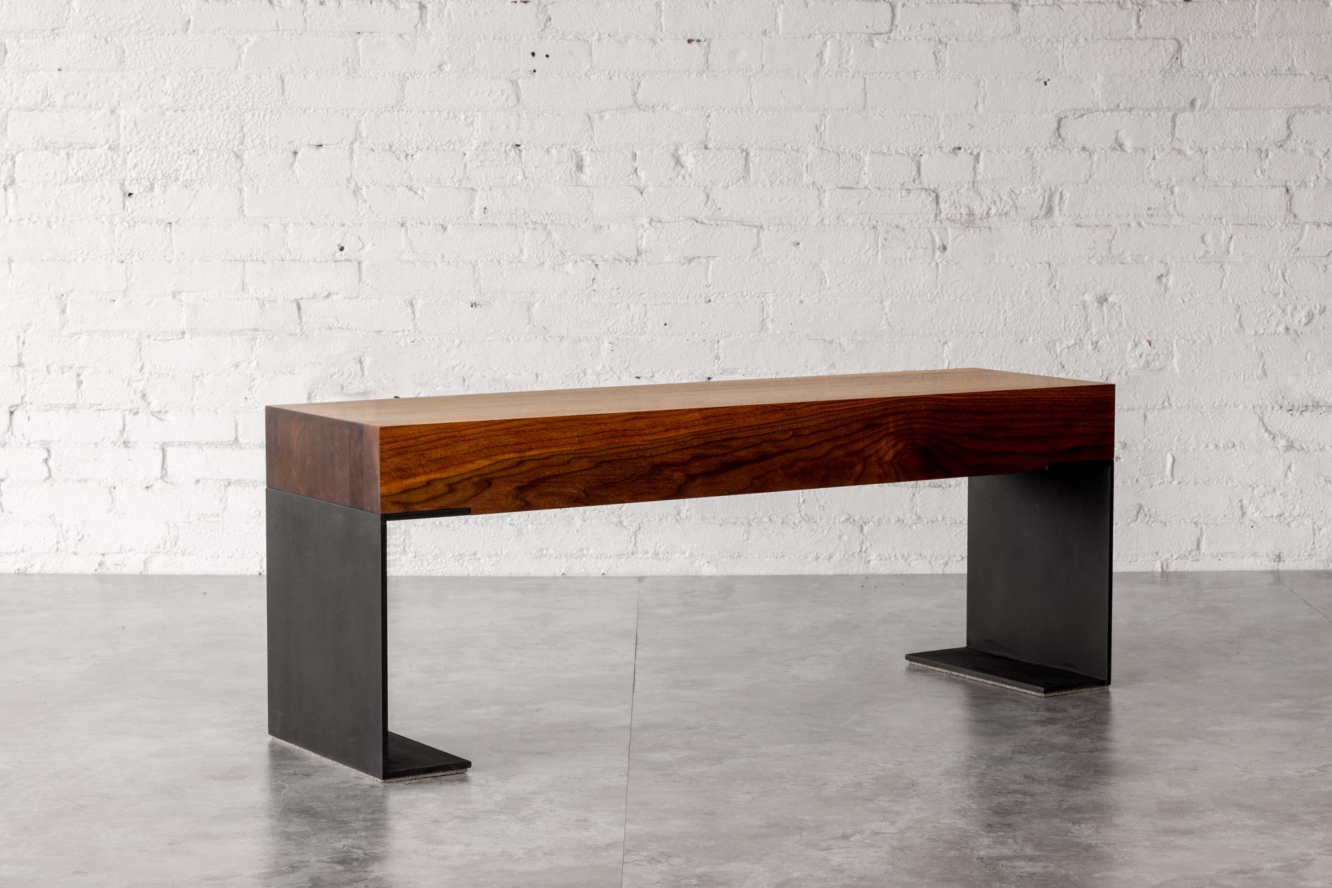 Modern Kai Walnut and Black Steel Bench by Autonomous Furniture For Sale
