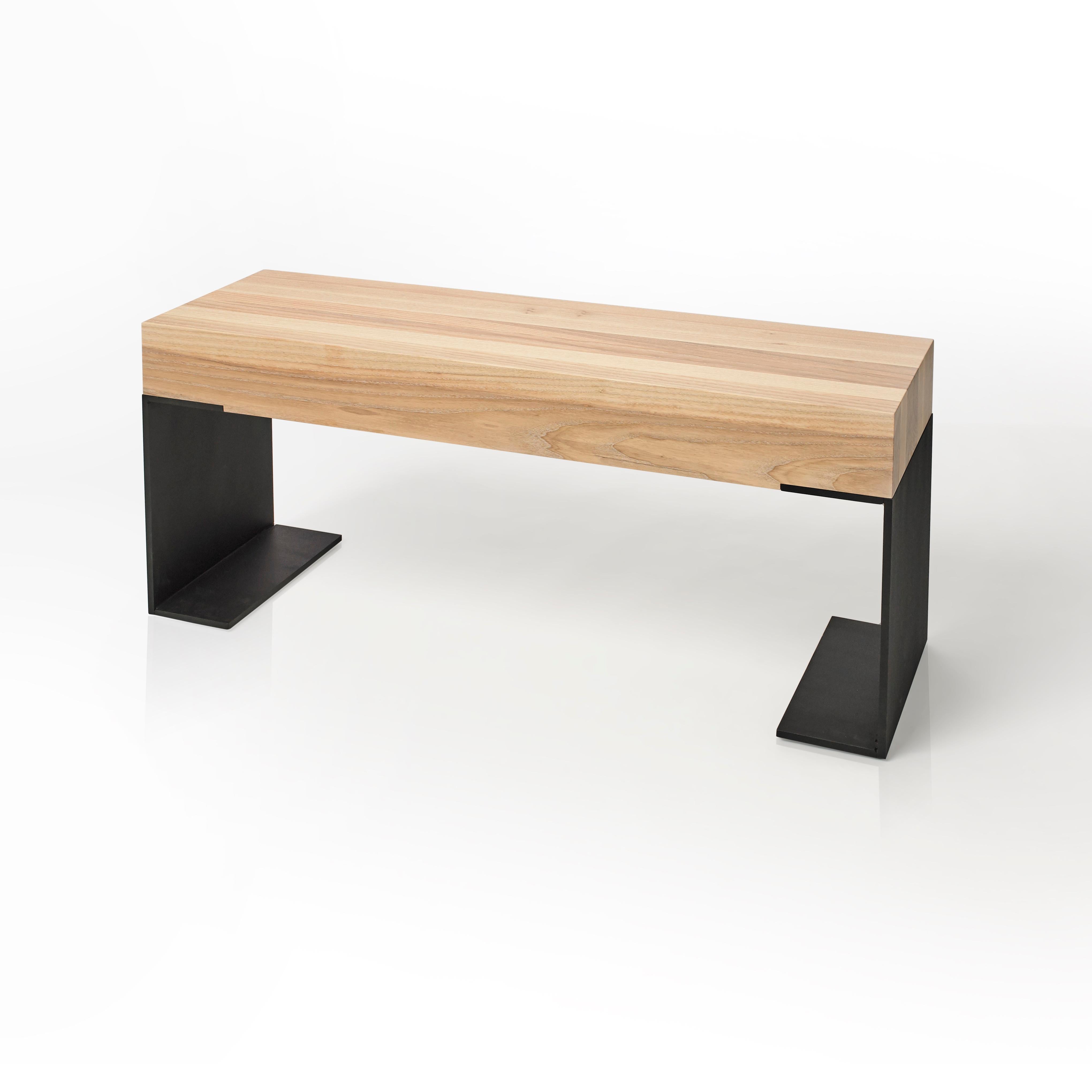 Modern Kai Whitened Ash and Black Steel Bench by Autonomous Furniture For Sale