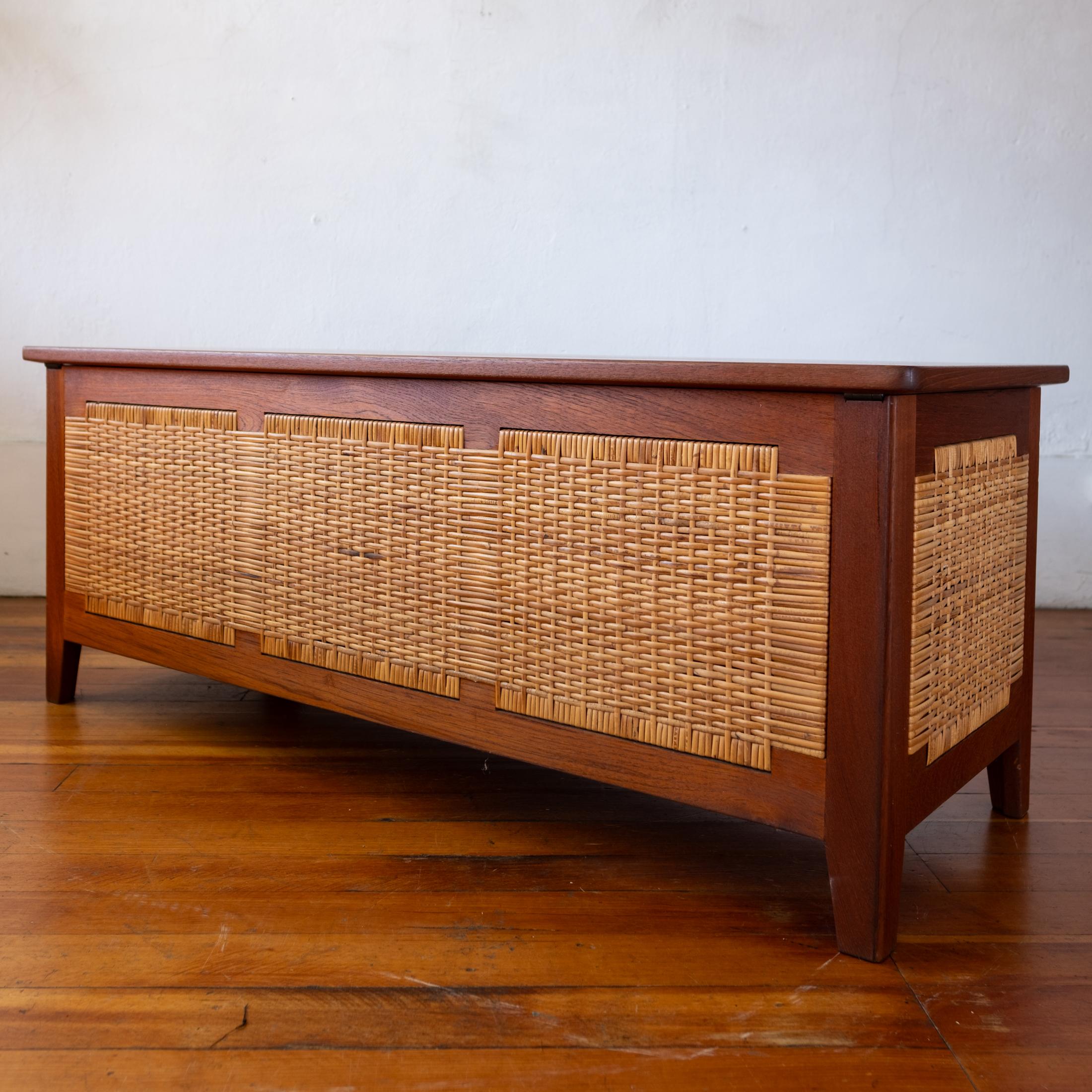 Kai Winding for Poul Hundevad solid teak and cane blanket chest. High quality construction by the Danish cabinetmaker. Great for storage and could also be used as a coffee table or bench. Would work perfectly at the foot of a bed. Denmark, 1960s