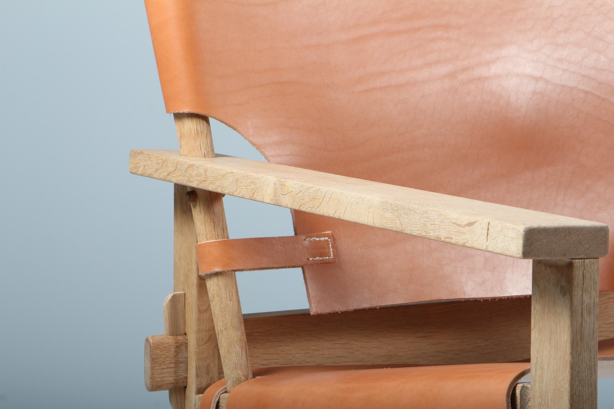 Danish Kai Winding Safari Chair, Beech and Saddle Leather, 1960s