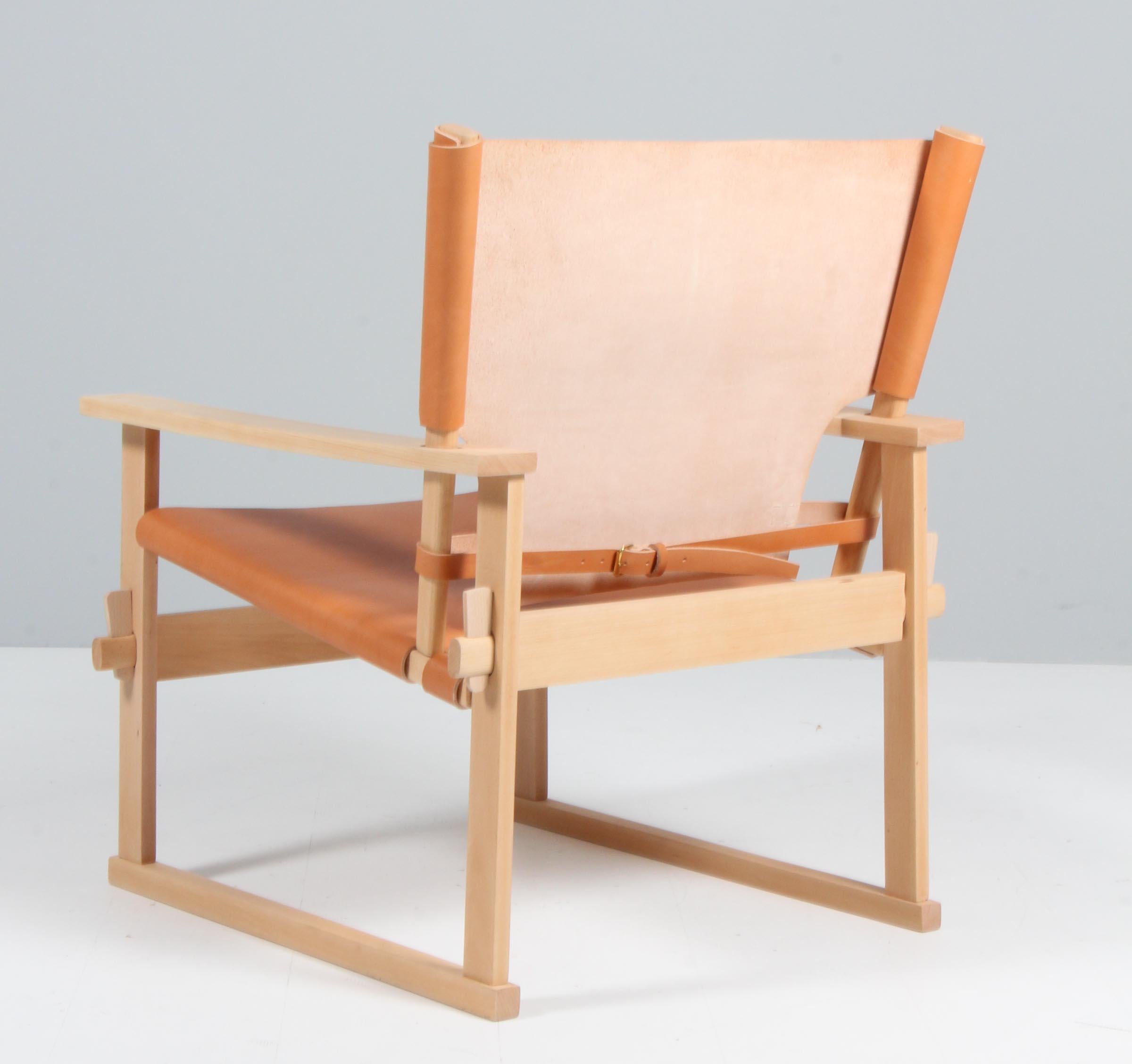 Kai Winding Safari Chair, Beech and Saddle Leather, 1960s In Good Condition For Sale In Esbjerg, DK