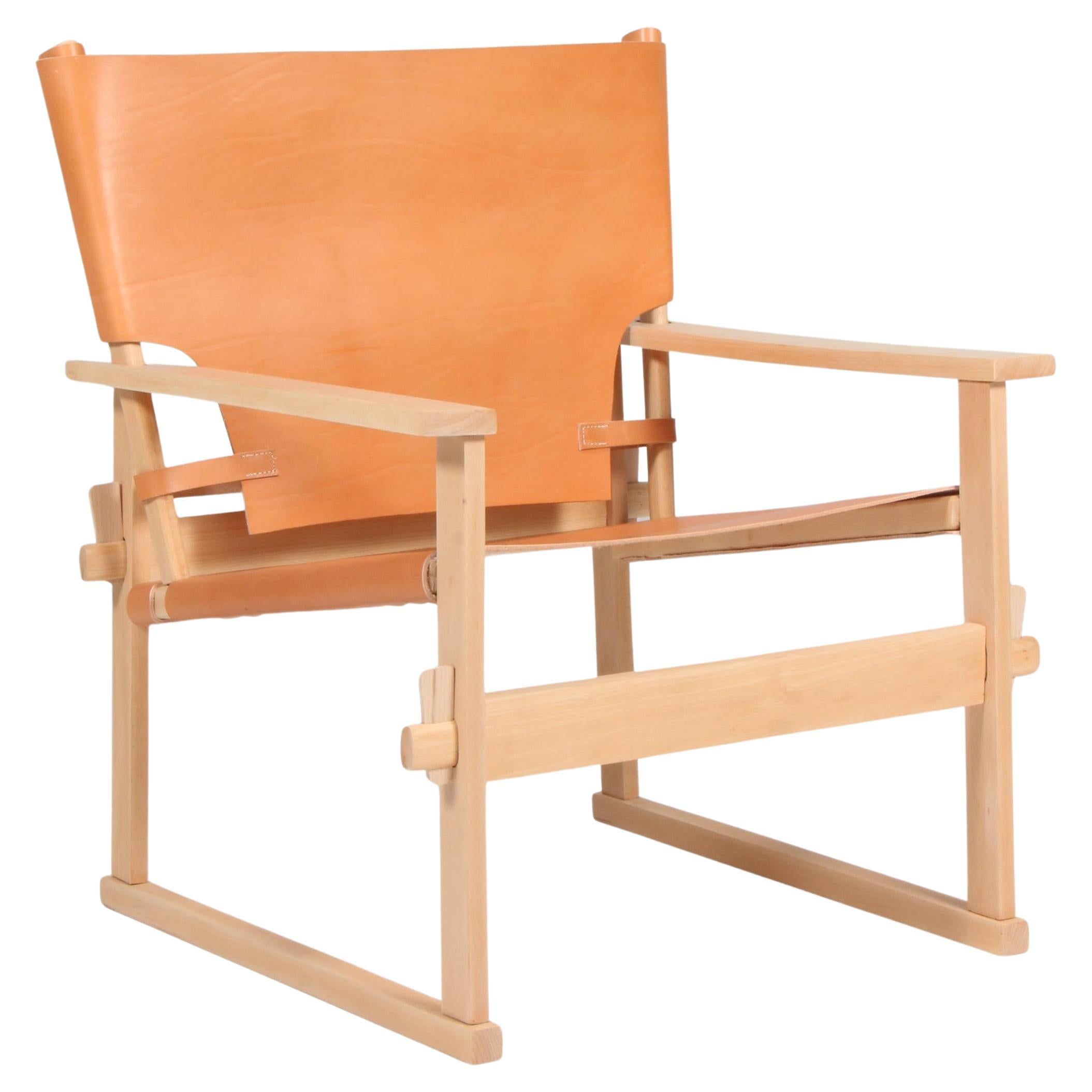 Kai Winding Safari Chair, Beech and Saddle Leather, 1960s For Sale