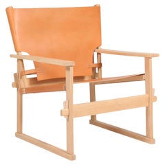 Vintage Kai Winding Safari Chair, Beech and Saddle Leather, 1960s
